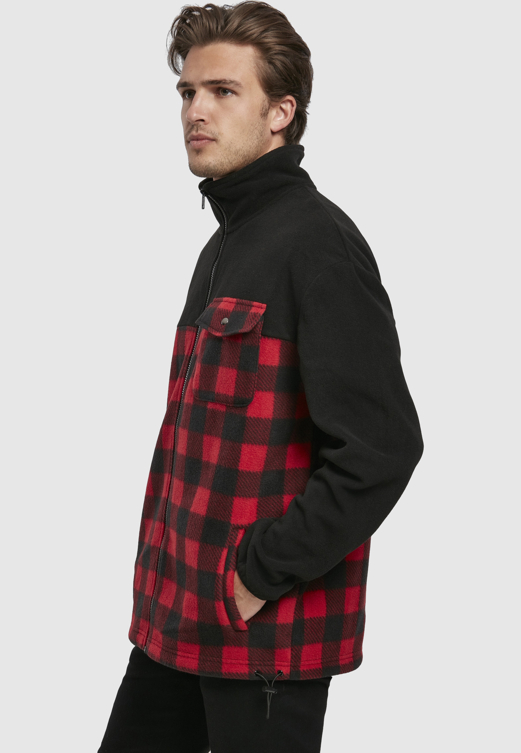 URBAN CLASSICS Winterjacke »Urban Classics Herren Patterned Polar Fleece Track Jacket« 1 Stk. tlg. mit Kapuze