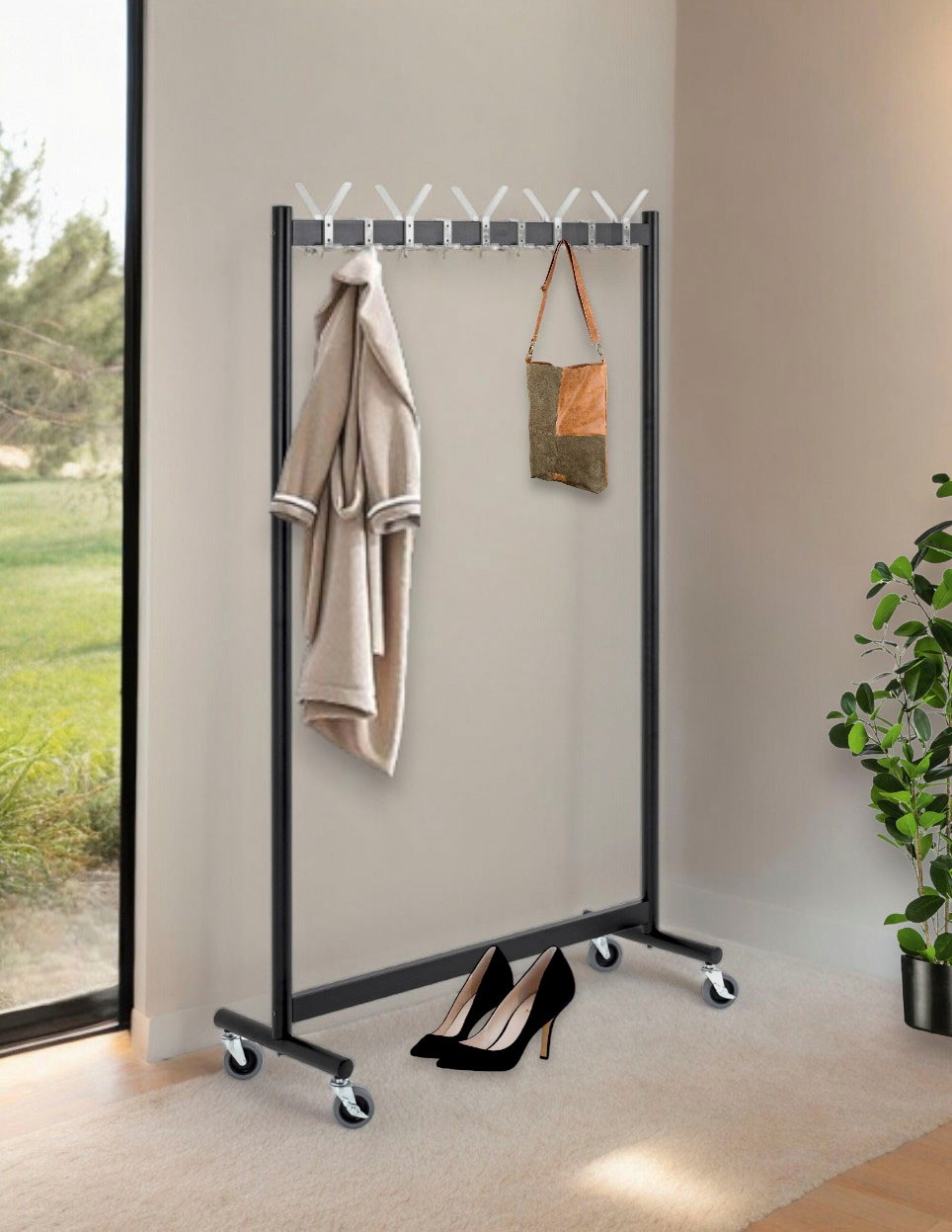 HAKU Garderobenständer "Garderobe, Garderobenständer, Kleiderständer auf Rollen, Kleiderwagen" rechteckig - aus Metall Schwarz - B/T/H 103/39/174 cm