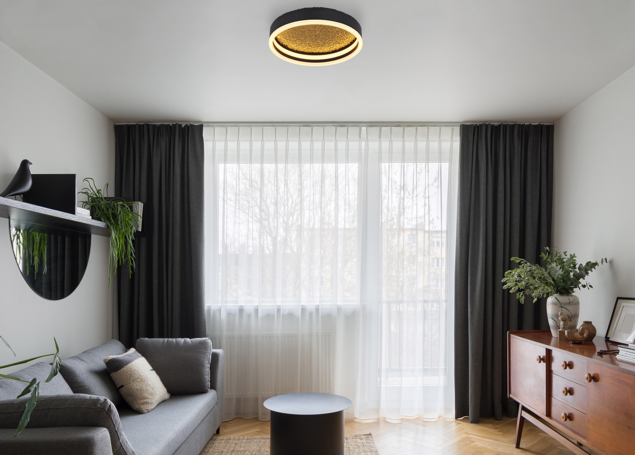 GLOBO LIGHTING Deckenleuchte »HEDI« LED-Modul 1 Stk. Warmweiß Schwarze Deckenleuchte mit Goldakzenten, Silikon weiß, LED 24W