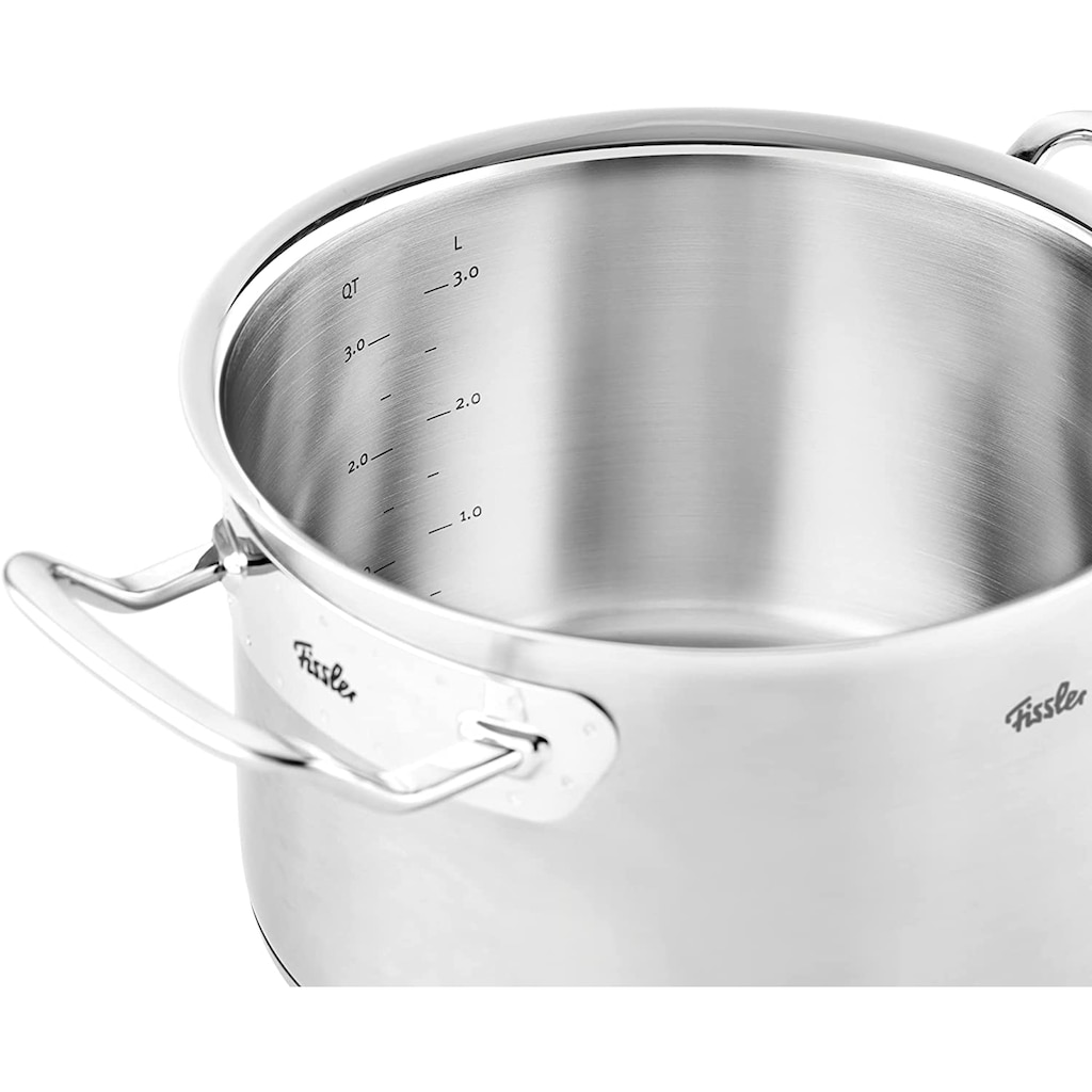 Fissler Topf-Set »ORIGINAL-PROFI COLLECTION® Edelstahl-Topfset«, Edelstahl 18/10, (1 tlg., 1x Bratentopf Ø 20 cm, 1x Kochtopf Ø 20 cm, 1x Kasserolle Ø 16 cm), mit breitem Schüttrand, Kaltmetallgriffen. Made in Germany, Induktion