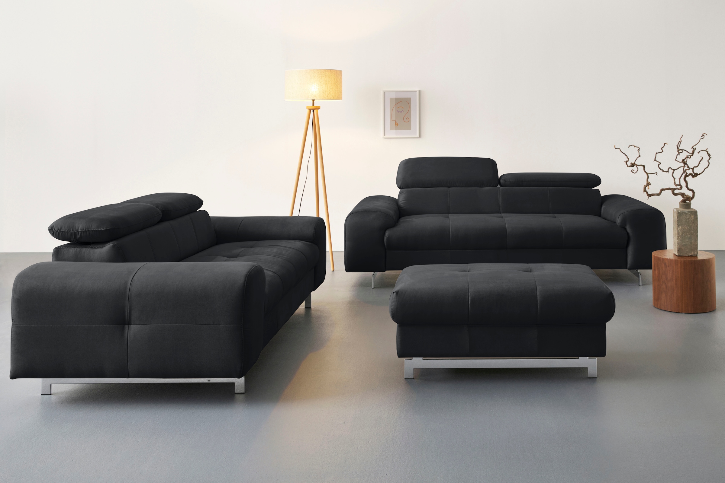 COTTA 3-Sitzer "Chef", Big-Sofa mit Kopfteilverstellung, edle Metallkufen günstig online kaufen