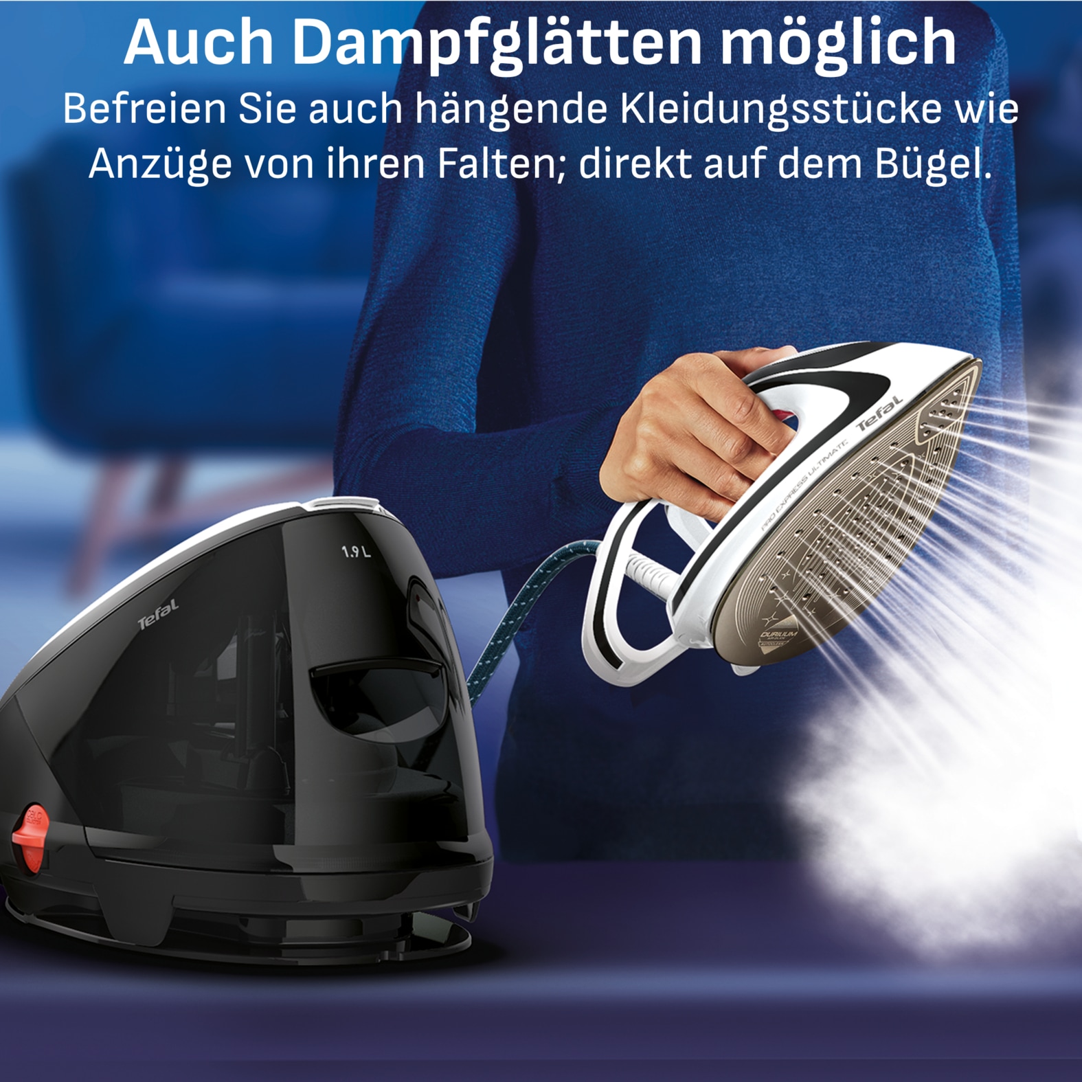 Tefal Dampfbügelstation »Pro Express Ultimate, starker 8-Bar-Druck, 1,9 L Wassertank,« 1.900 ml Wassertank Dampfstoß: 520 g/Min., Dauerdampfmenge: 120 g/Min., GV9550