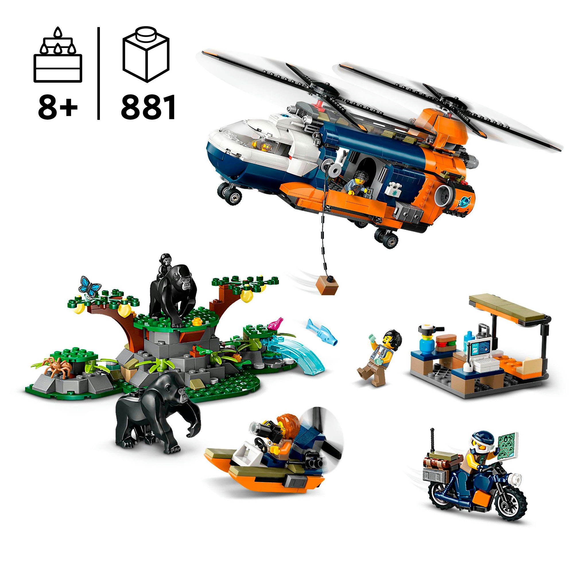 LEGO® Konstruktionsspielsteine »Dschungelforscher-Hubschrauber (60437), LEGO City«, (881 St.), Made in Europe