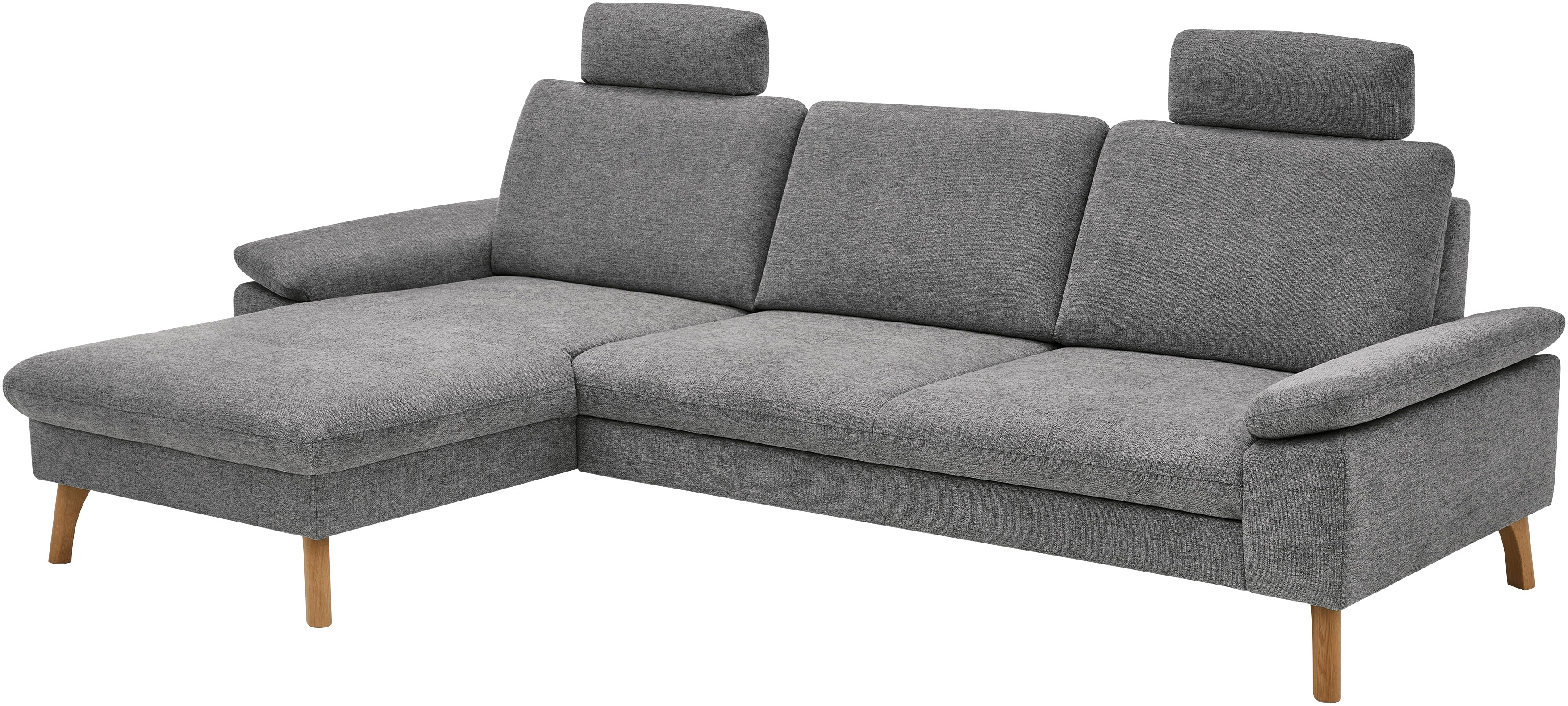 Die PlanBar Ecksofa "PP-LA24075 L-Form, Breite 286 cm" opt. mit Kopfstützen, Schlaffunktion, mot. Ottomane, Sitztiefenverst.