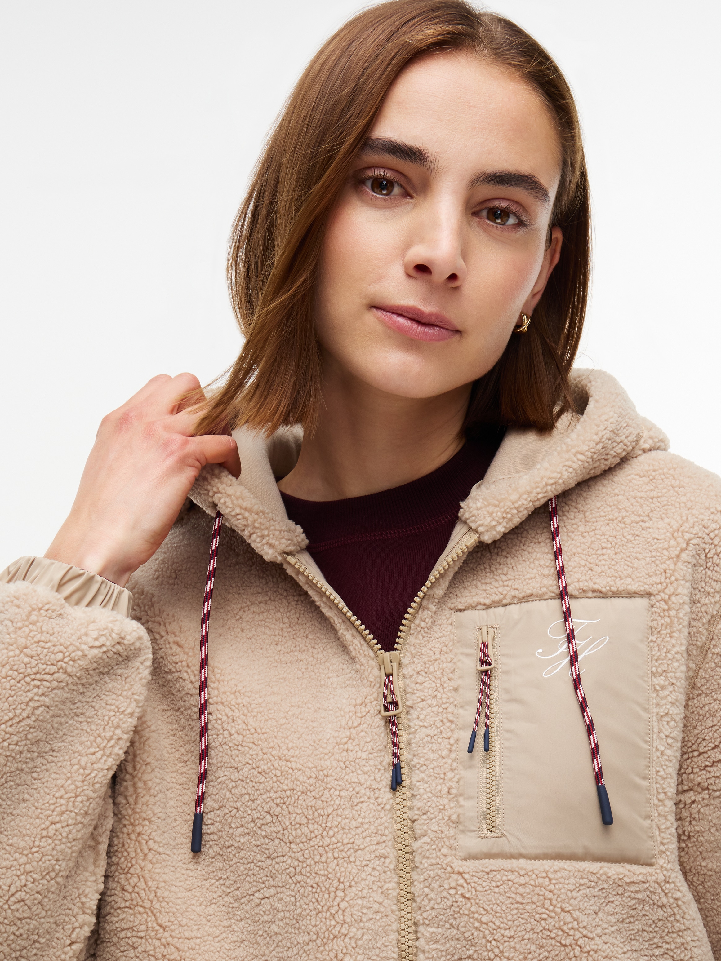 Tommy Hilfiger Kapuzenplüschjacke »TEDDY HOOD JACKET« mit Kapuze Kunstfaser