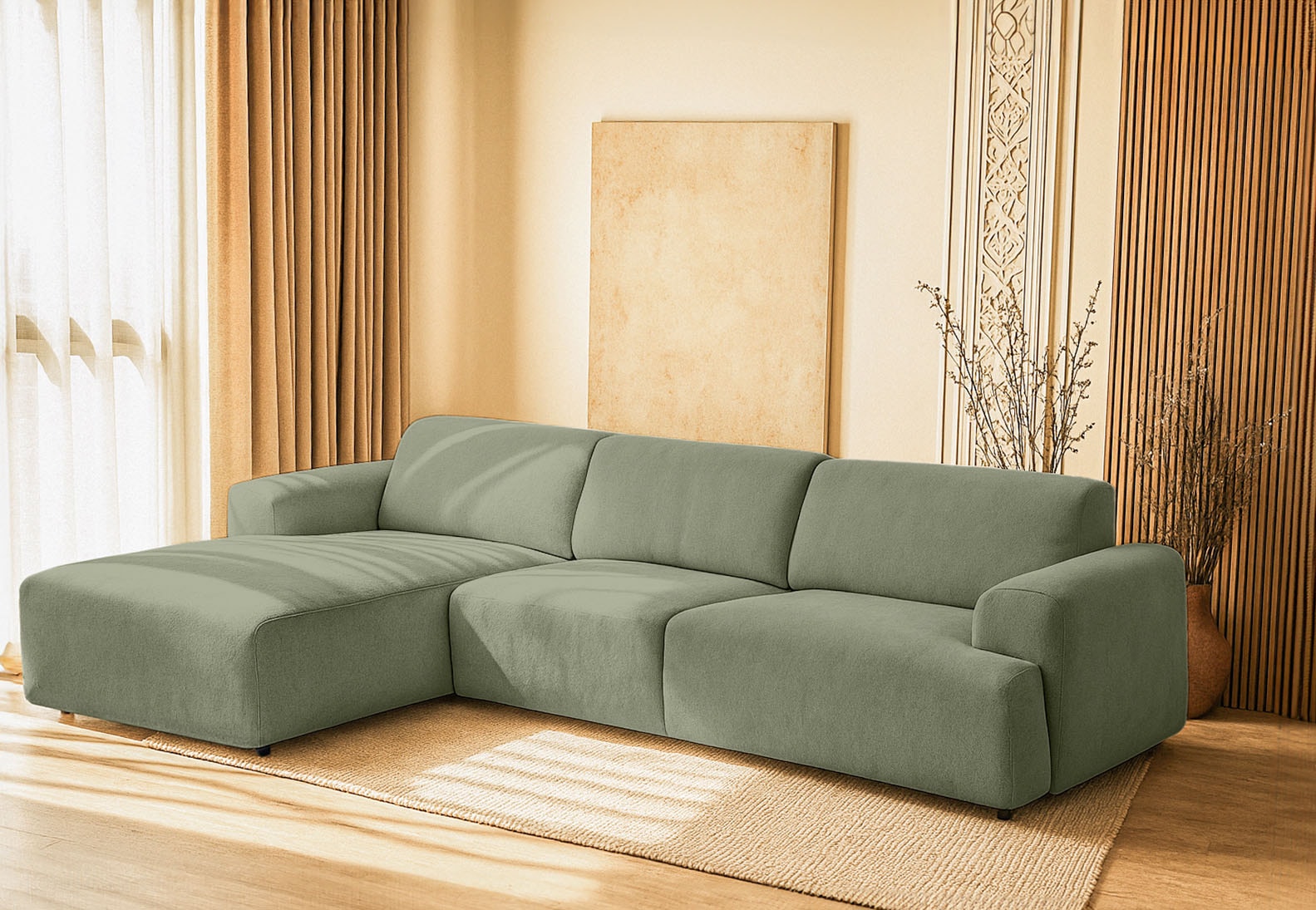 andas Ecksofa »Linkka, Breite 301 cm«, L-Form, in einem weichen Chenille-Stoff, mit Wellenunterfederung