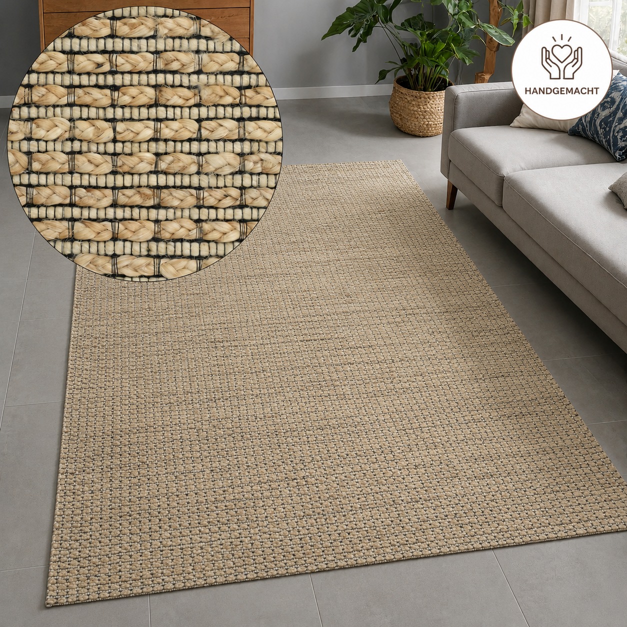 OTTO home Teppich "Jerron, Jute-Mix, Flechtoptik" rechteckig 15 mm Höhe Scandi-Stil, Strukturgewebe, Wohnzimmer, Schlafzimmer, Esszimmer