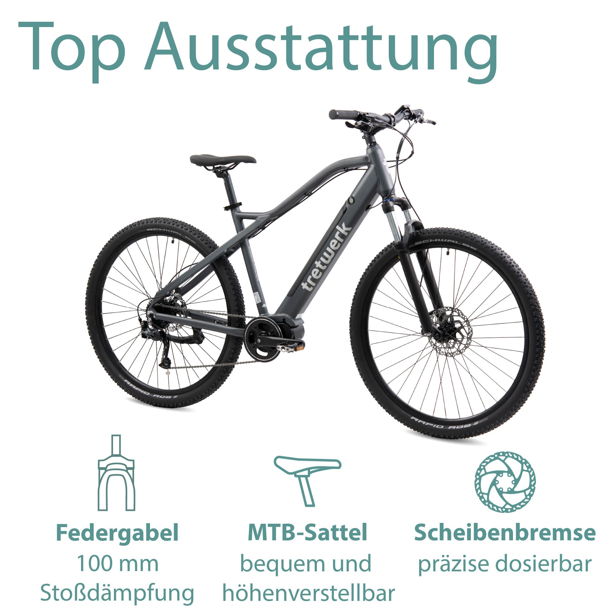 Tretwerk E-Bike »Commander«, 9 Gang, Shimano, Altus SGS, Mittelmotor 250 W, Pedelec, Elektrofahrrad für Damen u. Herren, MTB