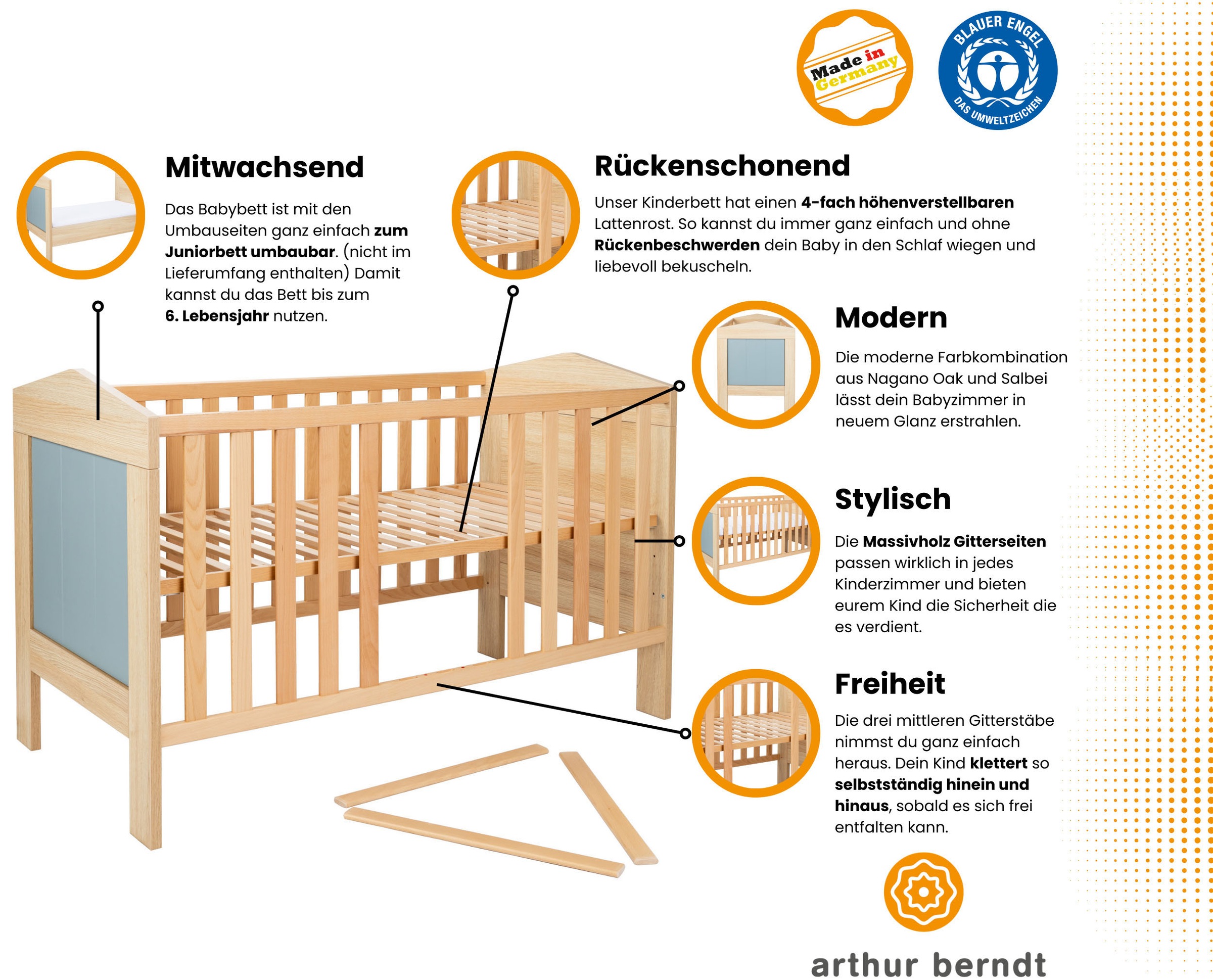 Thumbnail - arthur berndt Babybett "Kinderbett "Roofy" 70 x 140 cm"