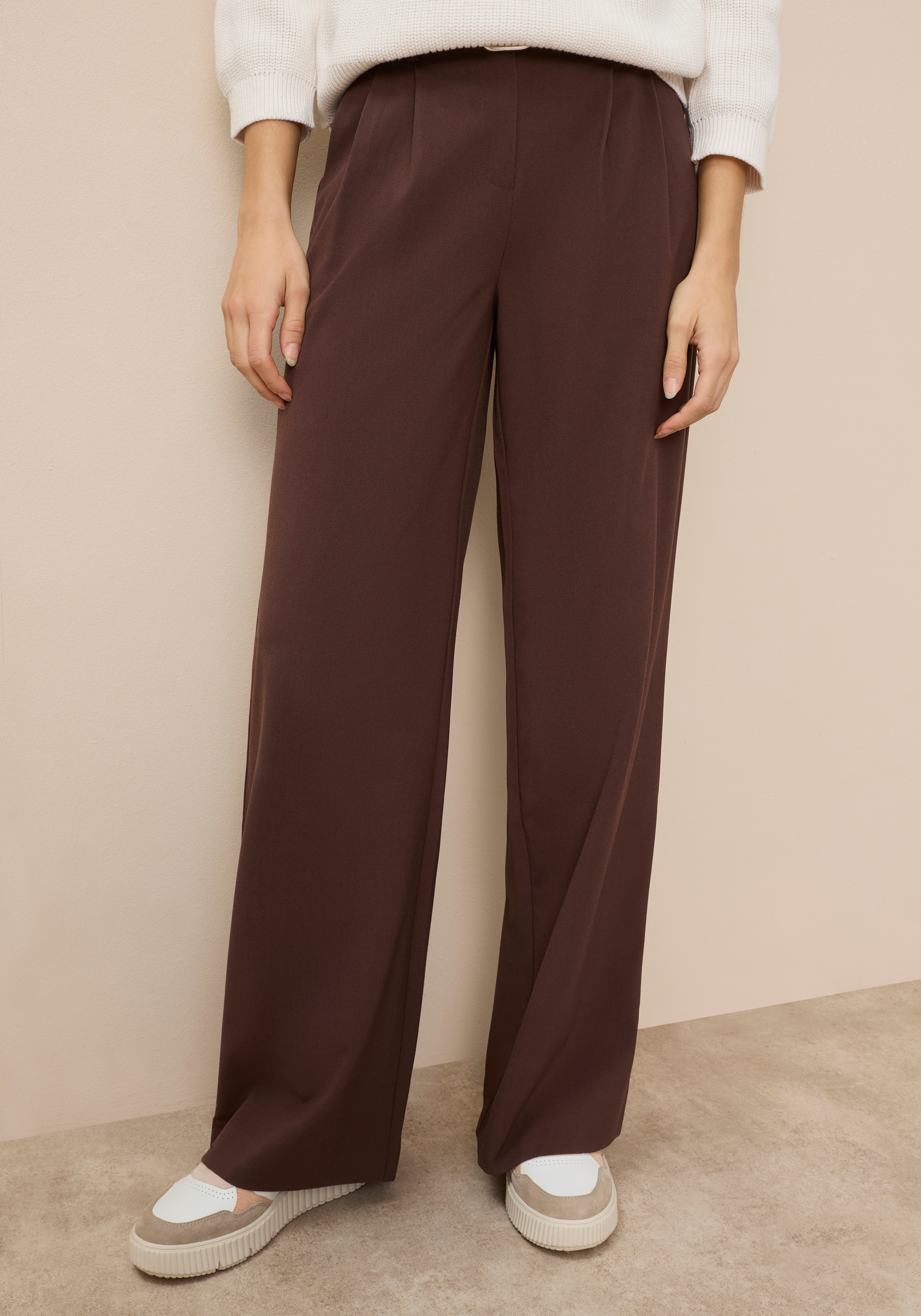 Anzughose TAMARIS, Damen, Gr. 36, N-Gr, braun, Web, Obermaterial: 63% Polyester, 33% Viskose, 4% Elasthan, unifarben, lässig geschnitten lang, Hosen Anzughose, mit weitem Bein