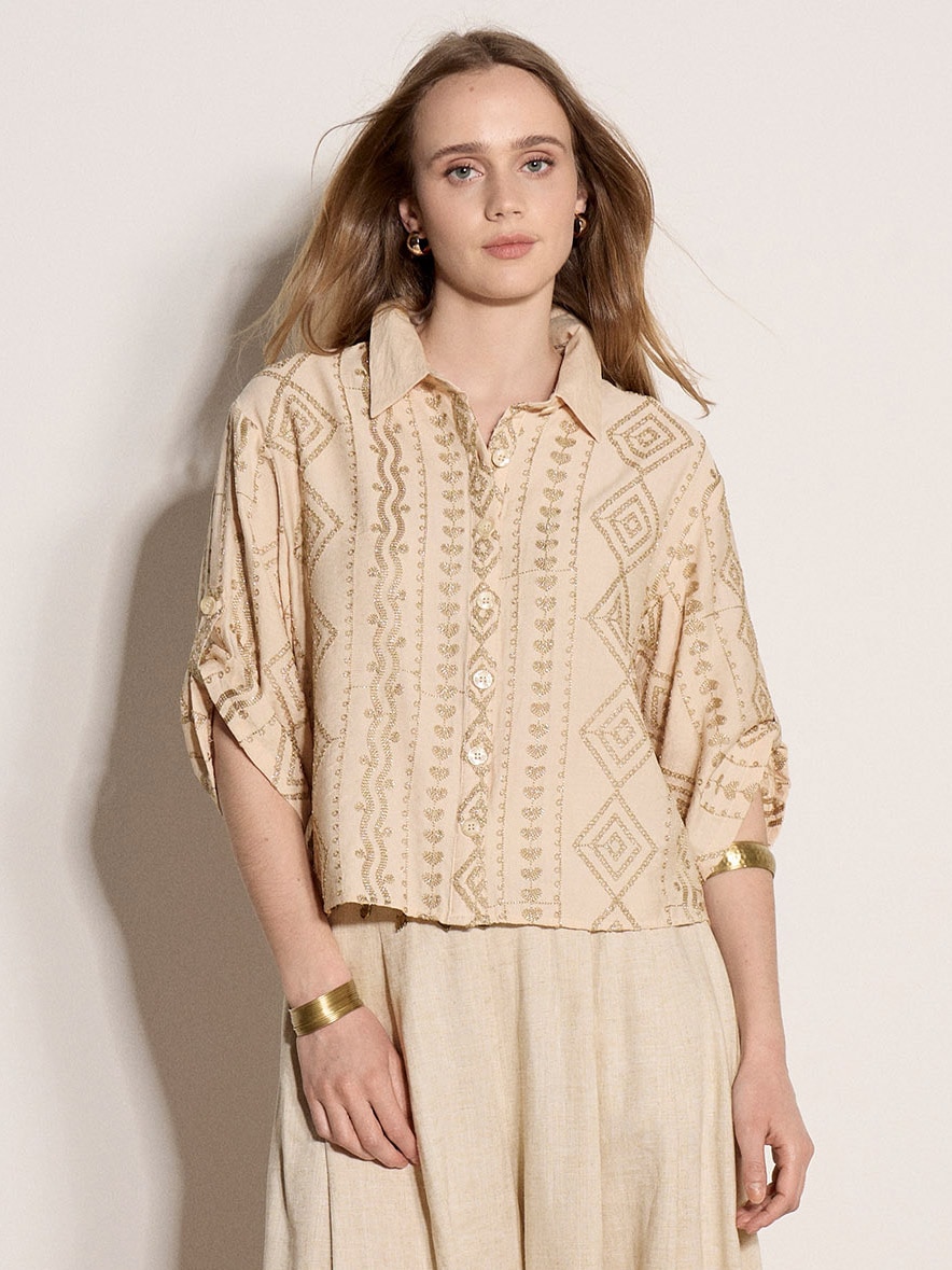 Apricot Blusentop "Legere Bluse" mit geometrischer Stickerei