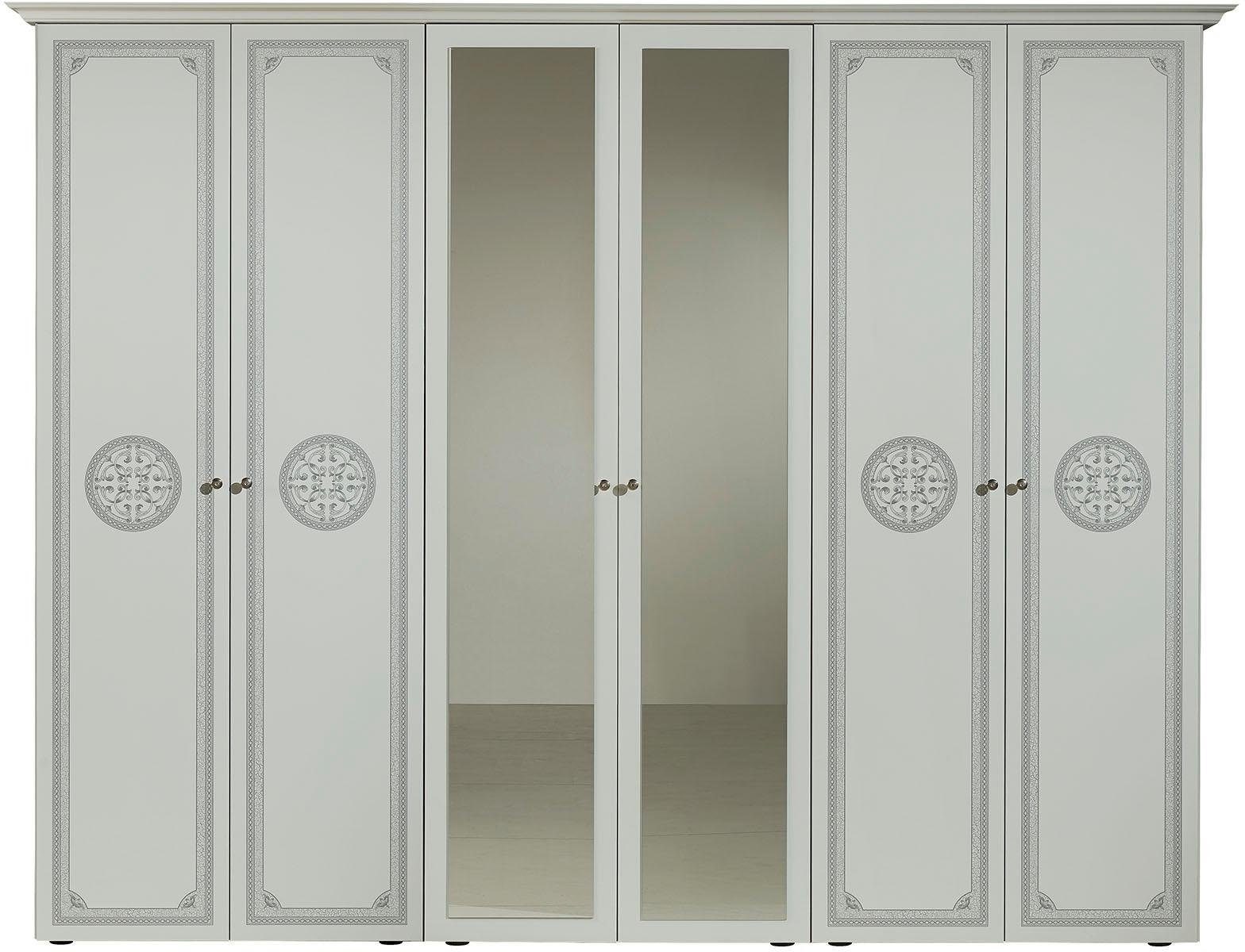 INOSIGN Schlafzimmer-Set »Greta, aus FSC-zertifiziertem Holzwerkstoff, Hochglanzoberfläche«, (4 tlg., aus 1 Kleiderschrank, 1 Bett (180x200cm) und 2 Nachtkommoden), im italienischen Barock- KLassik-Stil mit opulenten Verzierungen