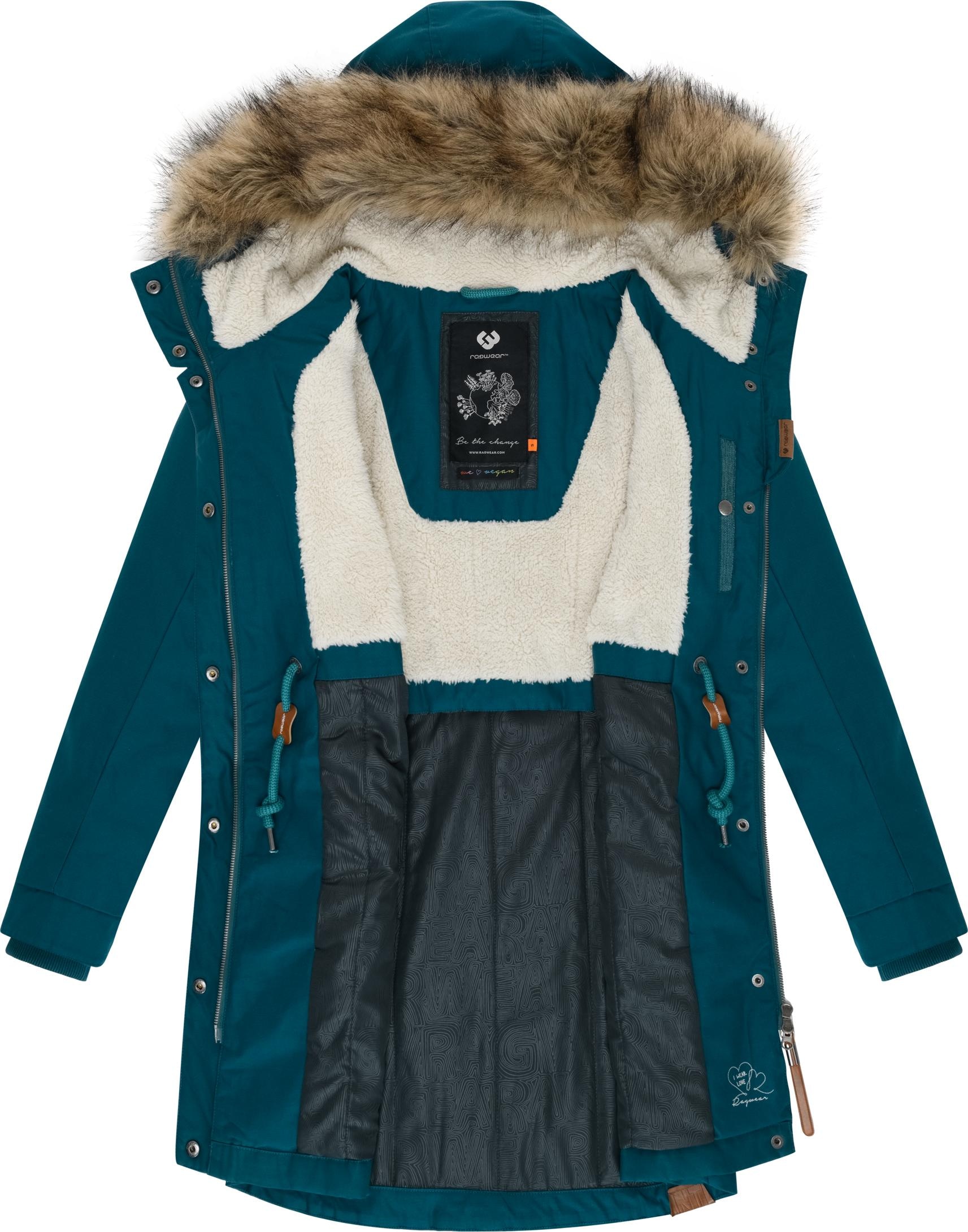 Ragwear Winterjacke »Tawny«, mit Kapuze, stylischer Winterparka mit großer Kapuze und Kunstfellkragen