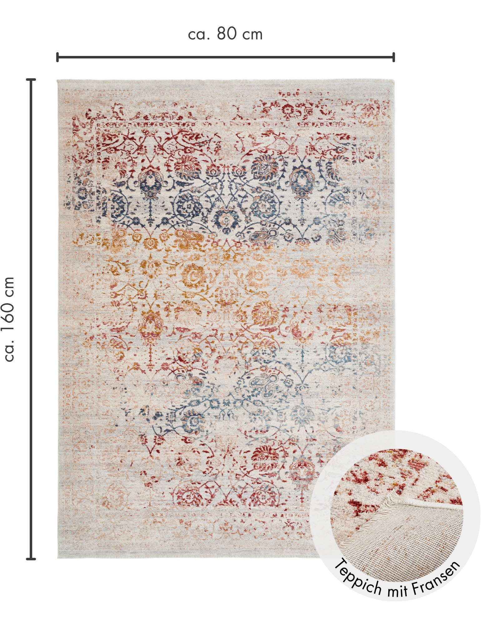 LUXOR living Teppich »Rocco«, rechteckig, 11 mm Höhe, Vintage-Look, florales Design, mit Fransen, Wohnzimmer, Schlafzimmer