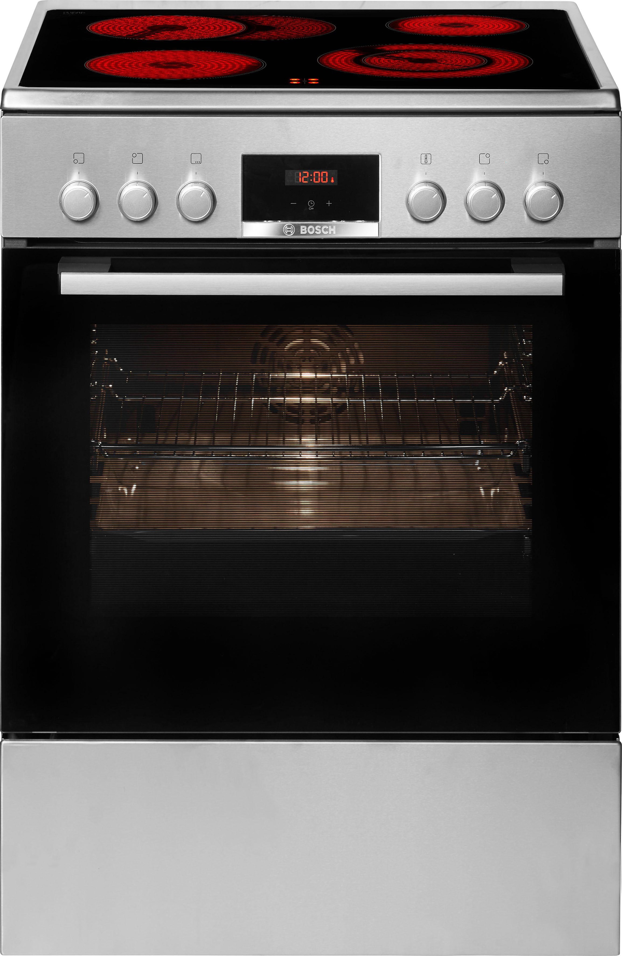 BOSCH Elektro-Standherd "HKR39C250", silber, Herdsets, Perfekte Back- und Bratergebnisse dank Glaskeramik und 3D Heißluft
