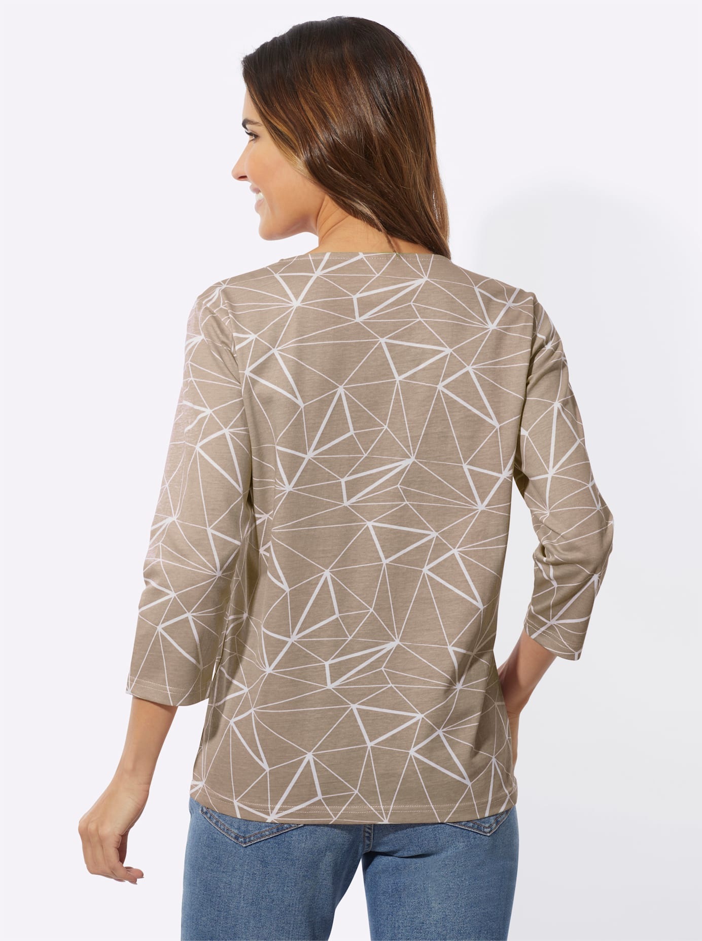Rundhalsshirt CLASSIC BASICS "3/4-Arm-Shirt", Damen, Gr. 44, beige (sesam, ecru, bedruckt), 100% Baumwolle, gemustert, mehrfarbig, Rundhals, Shirts Rundhalsshirt 2