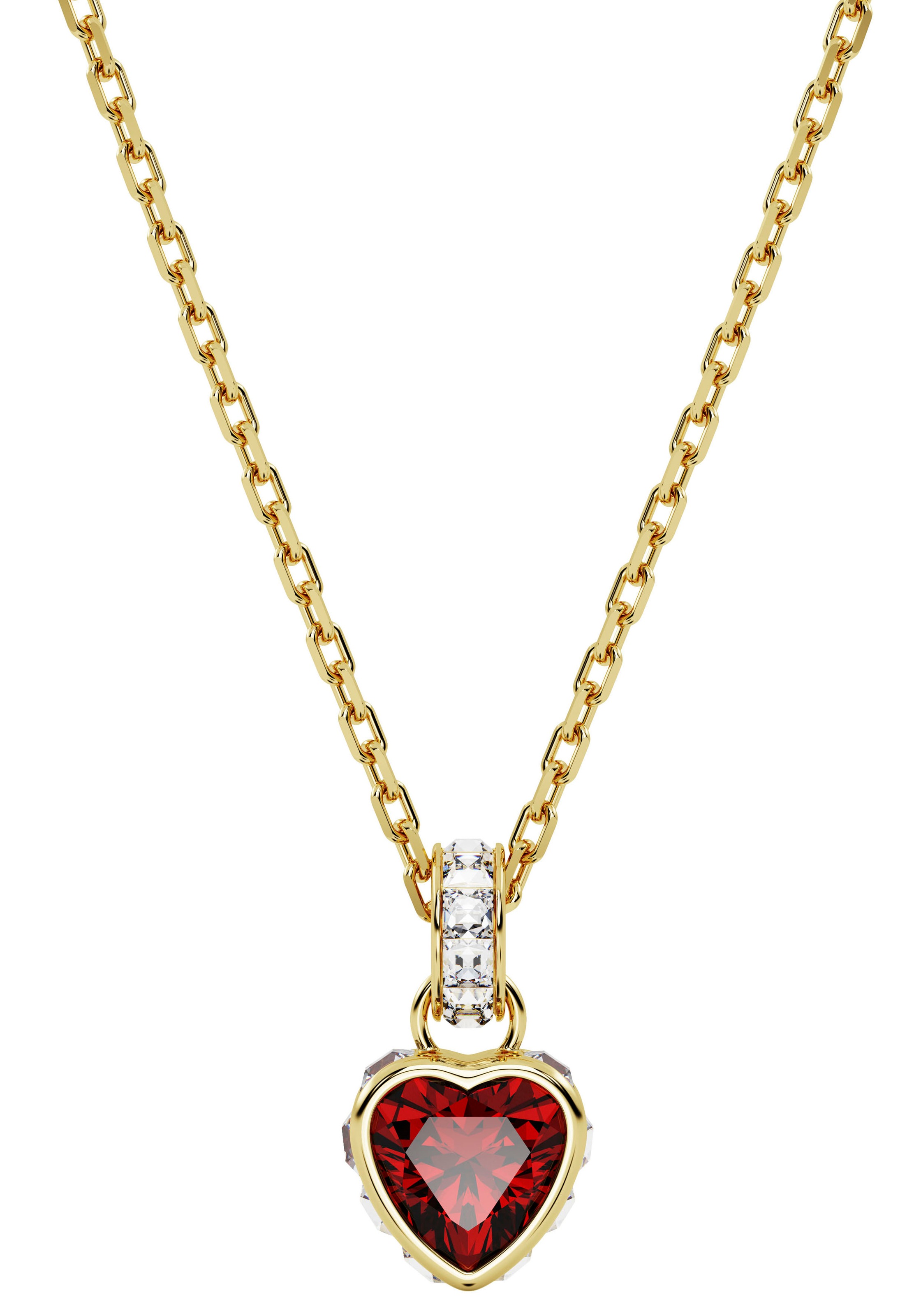 Kette mit Anhänger SWAROVSKI "Chroma Herz", rot (rot, rot), Halsketten, Damen, Metall, L: 44, mit Swarovski Kristall 6
