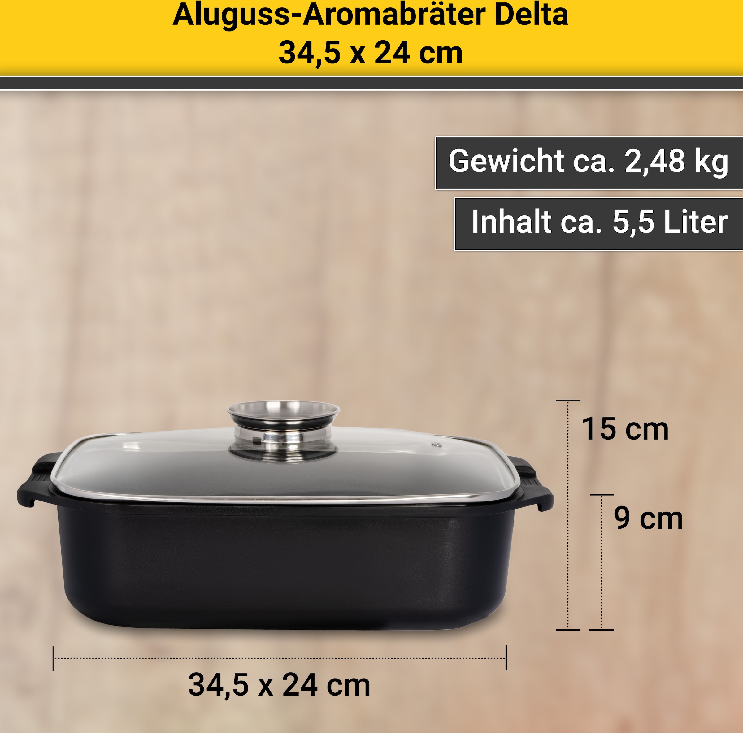 Krüger Bräter »Delta«, Aluminiumguss, (1 tlg.), Glasdeckel mit Aromaknopf,  Induktion kaufen | BAUR