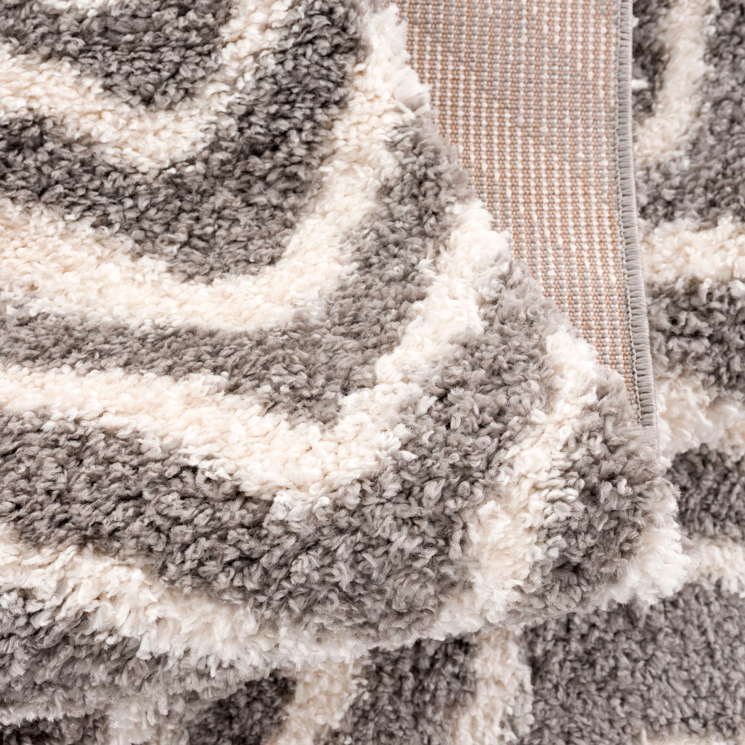 Hochflor-Teppich CARPET CITY "Pulpy 531" Gr. 2, grau, B:140cm H:30mm L:200cm, Kunstfaser, Teppiche, Fransenteppich, besonders weich, mit Fransen, Zickzack Look 3