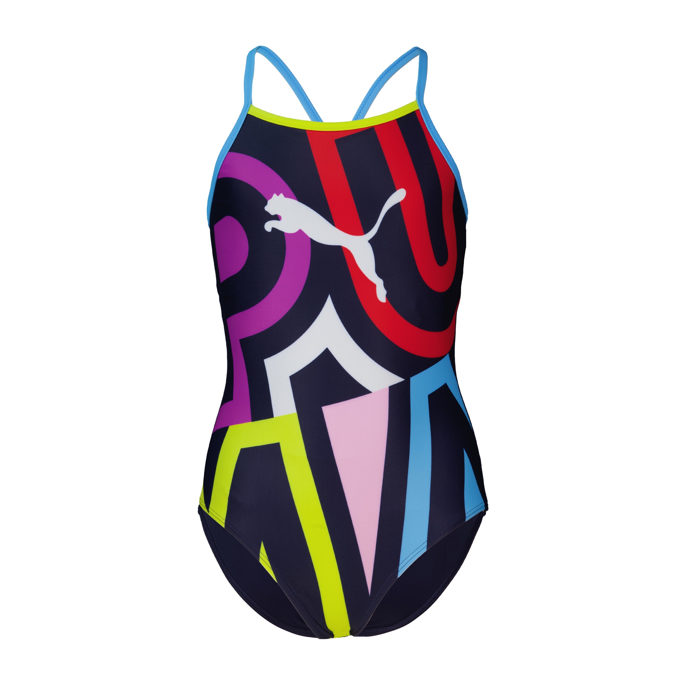 PUMA Mädchen Badeanzug "PUMA SWIM GIRLS PLACED PRINT SWIMSUIT"multi colour, Gr. 128, Obermaterial: 82% Polyester, 18% Elasthan, Badeanzüge
