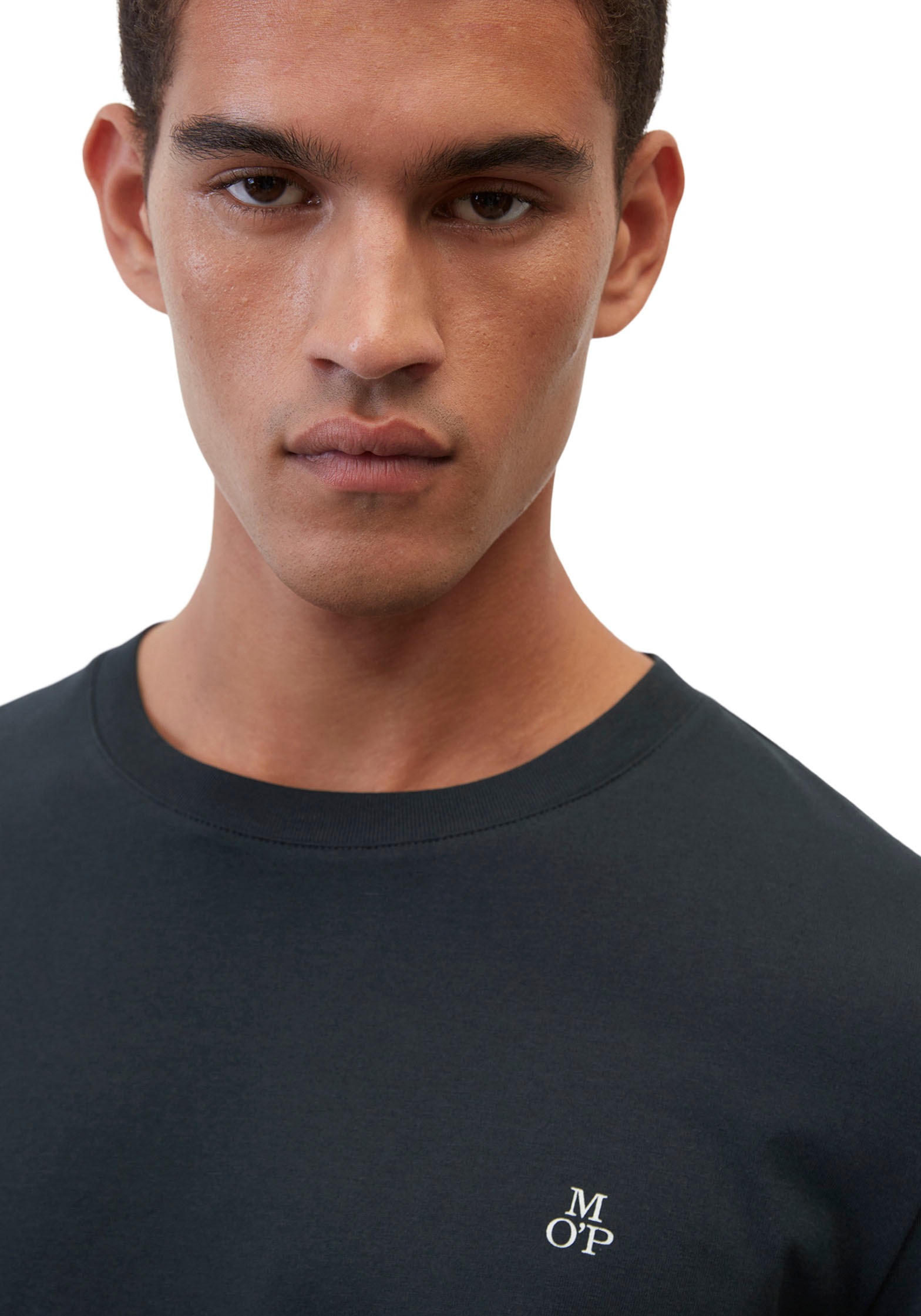 Langarmshirt MARC O'POLO, Herren, Gr. M, blau (schwarz night), Jersey, Obermaterial: 100% Baumwolle, Rundhals, Shirts Langarmshirt, mit dezentem Logo-Print vorne 4