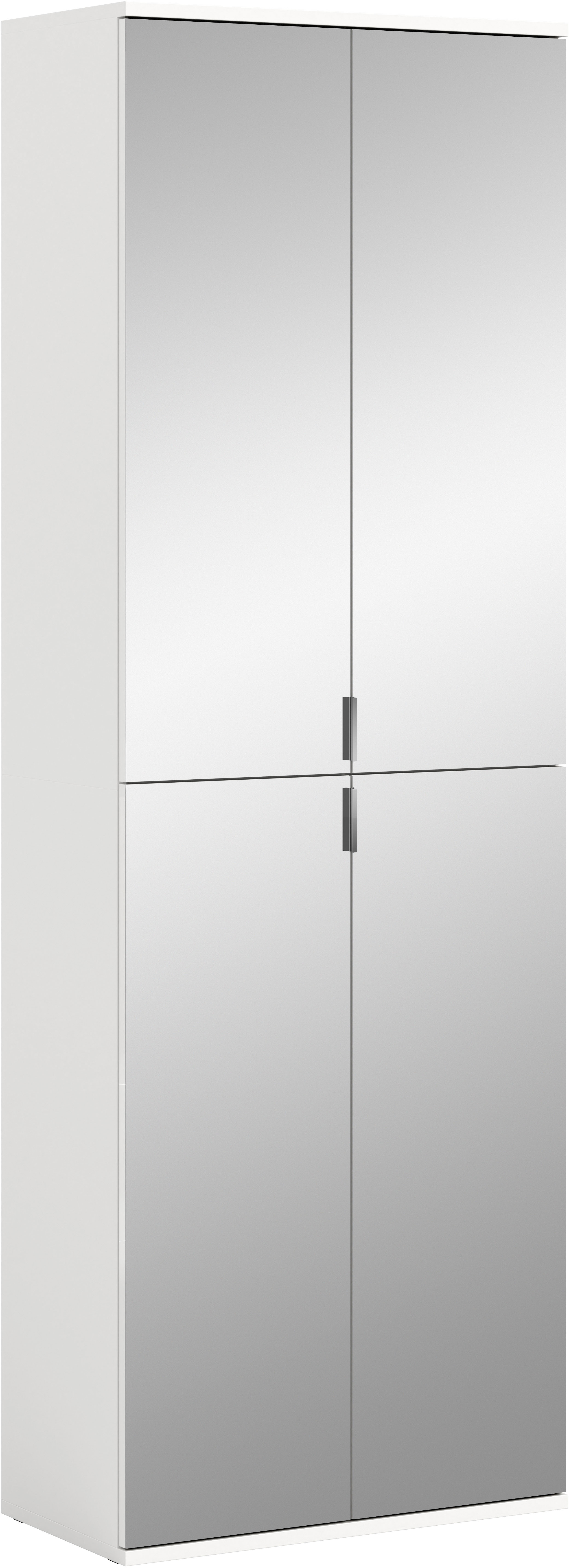 Home affaire Schuhschrank "TRONDHEIM, Höhe 193 cm, 4 Spiegeltüren, 9 Fächer, 7 Einlegeböden" inkl. ausziehbarer Kleiderstange, in verschiedenen Farben erhältlich, Schrank, Hochschramk, Mehrzweckschrank, Universalschrank, Flur, Diele