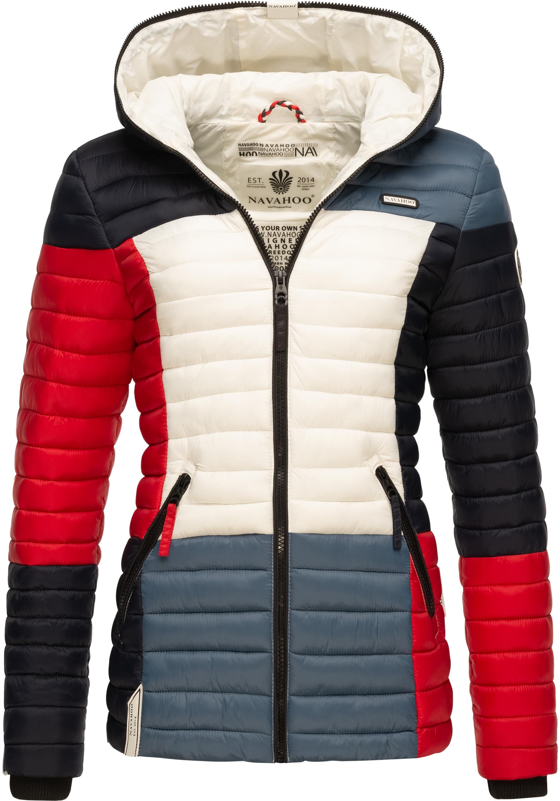 Navahoo Steppjacke "Multikulti", mit Kapuze, stylische Colorblocking Übergangsjacke m. Kapuze