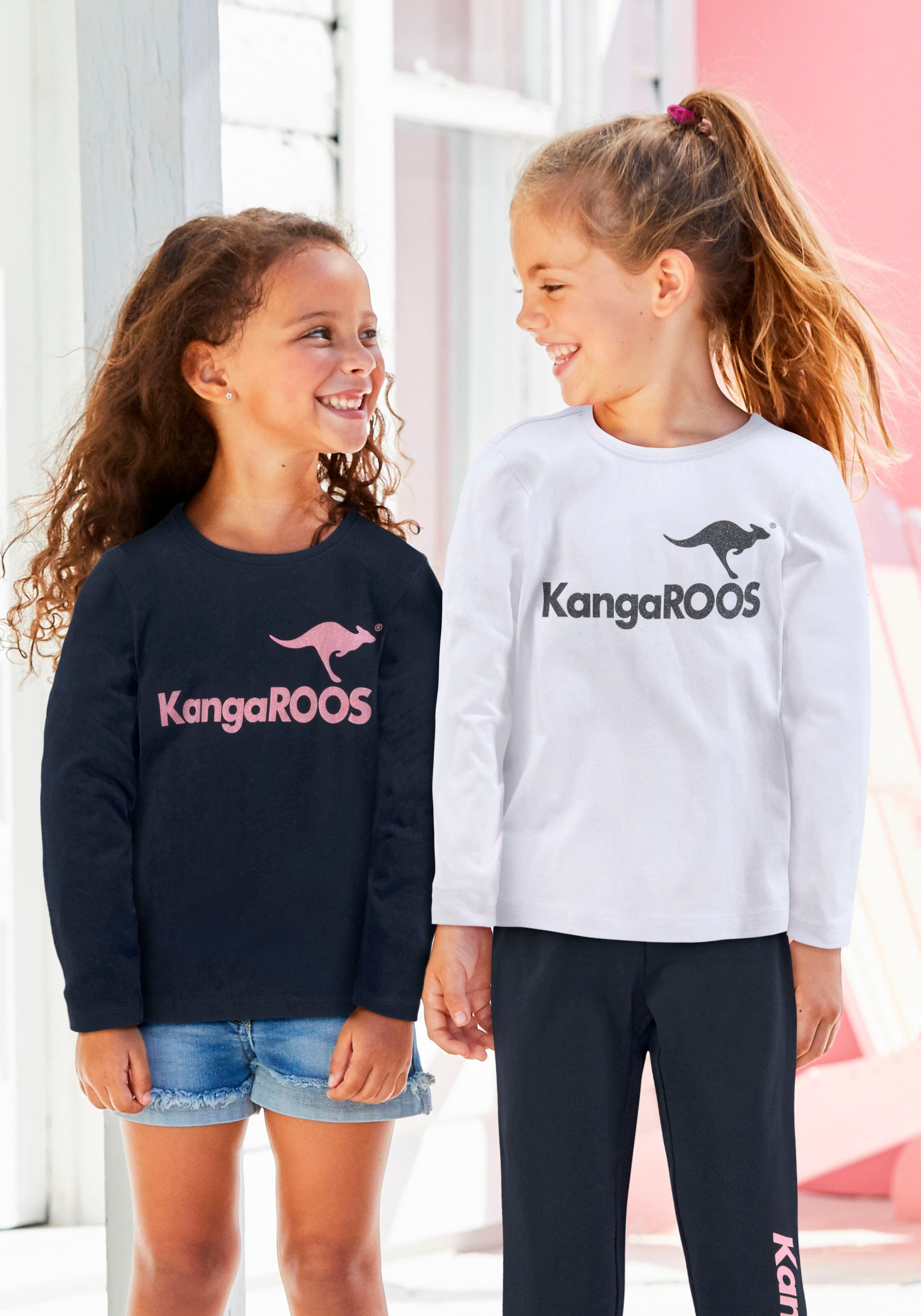KangaROOS Langarmshirt, (Packung, 2 tlg.), mit Glitzerdruck online kaufen |  BAUR