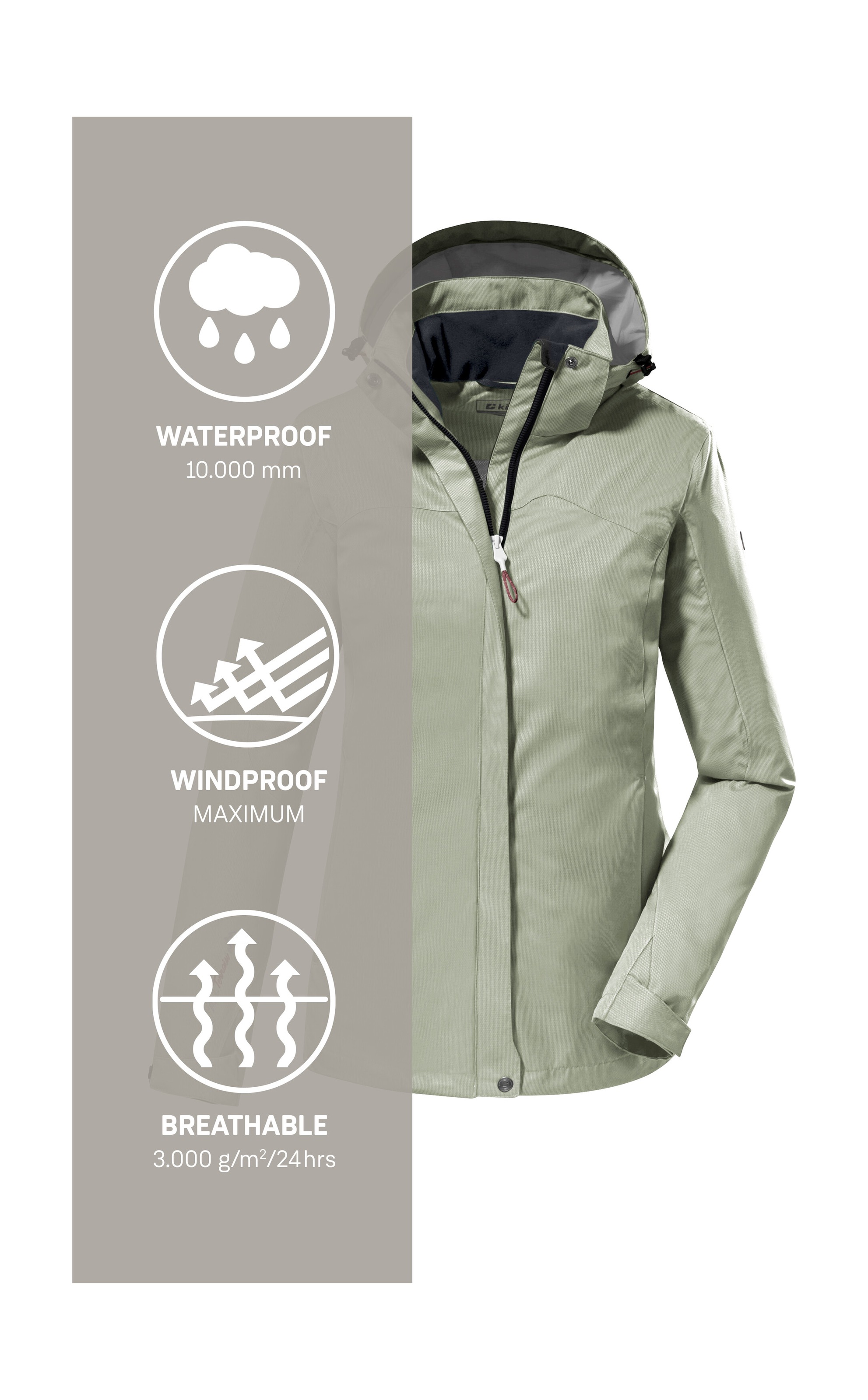 Killtec Outdoorjacke »KOS 133 WMN JCKT«, Wasser- und winddichte Damenjacke mit abnehmbarer Kapuze, PFAS-frei