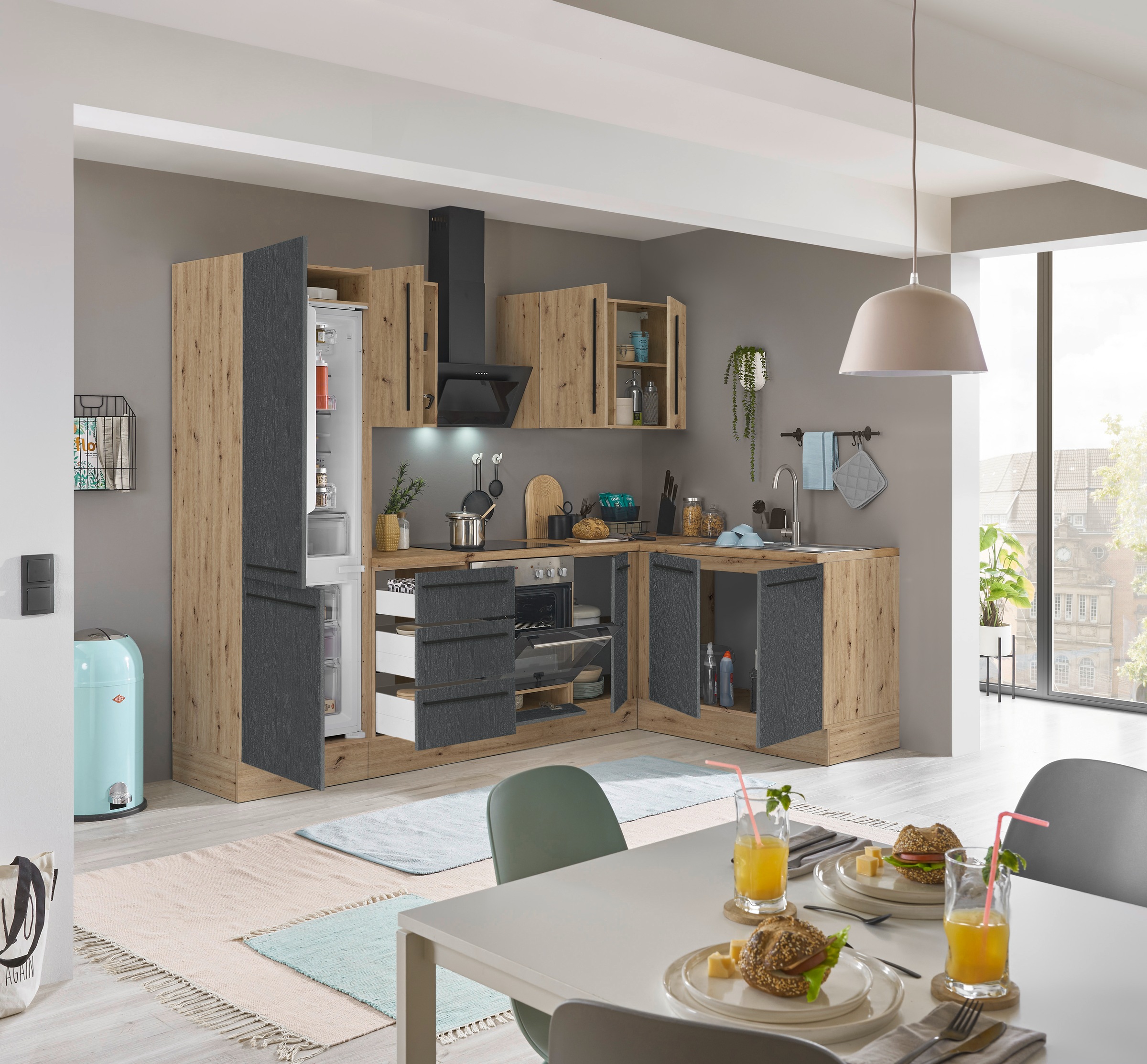 KOCHSTATION Winkelküche »Florida, Stellbreite 270x165 cm«, wahlweise mit E-Geräten, mit Softclose für Türen und Schubkästen