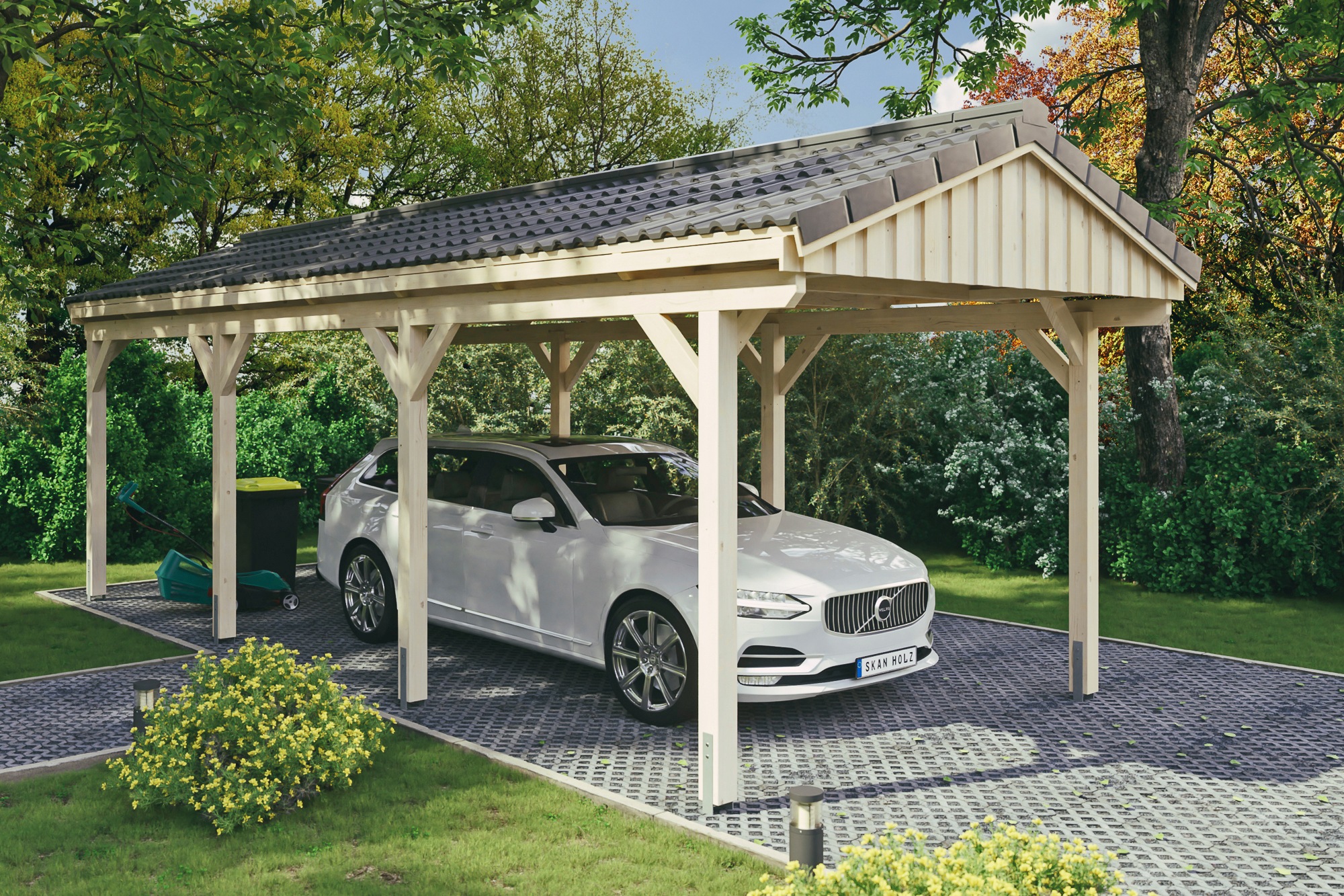 Skanholz Einzelcarport "Fichtelberg", Leimholz-Nordisches Fichtenholz, natur, mit Dachlattung