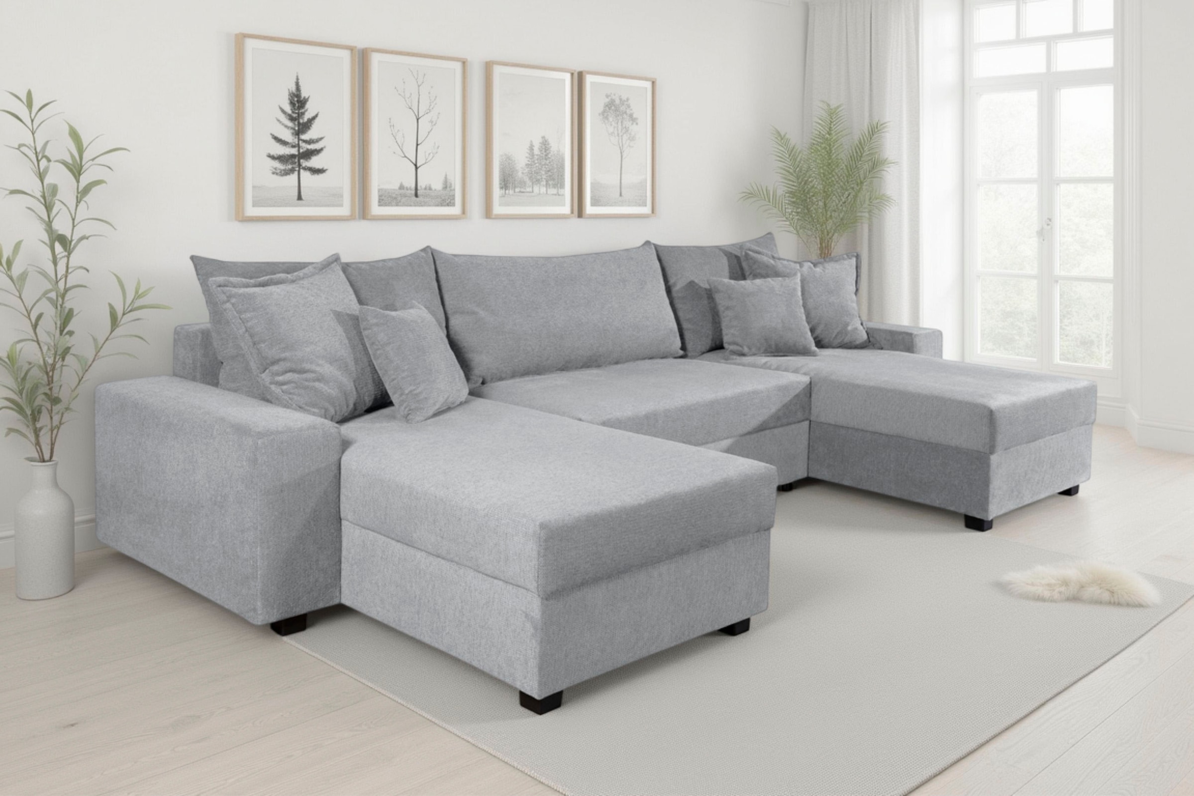 OTTO home Wohnlandschaft "Alexa U-Form, B: 313 cm, inkl. Schlaffunktion" inkl. Bettkasten, 4 Zierkissen, XXL Liegefläche 268x137cm, Federkern