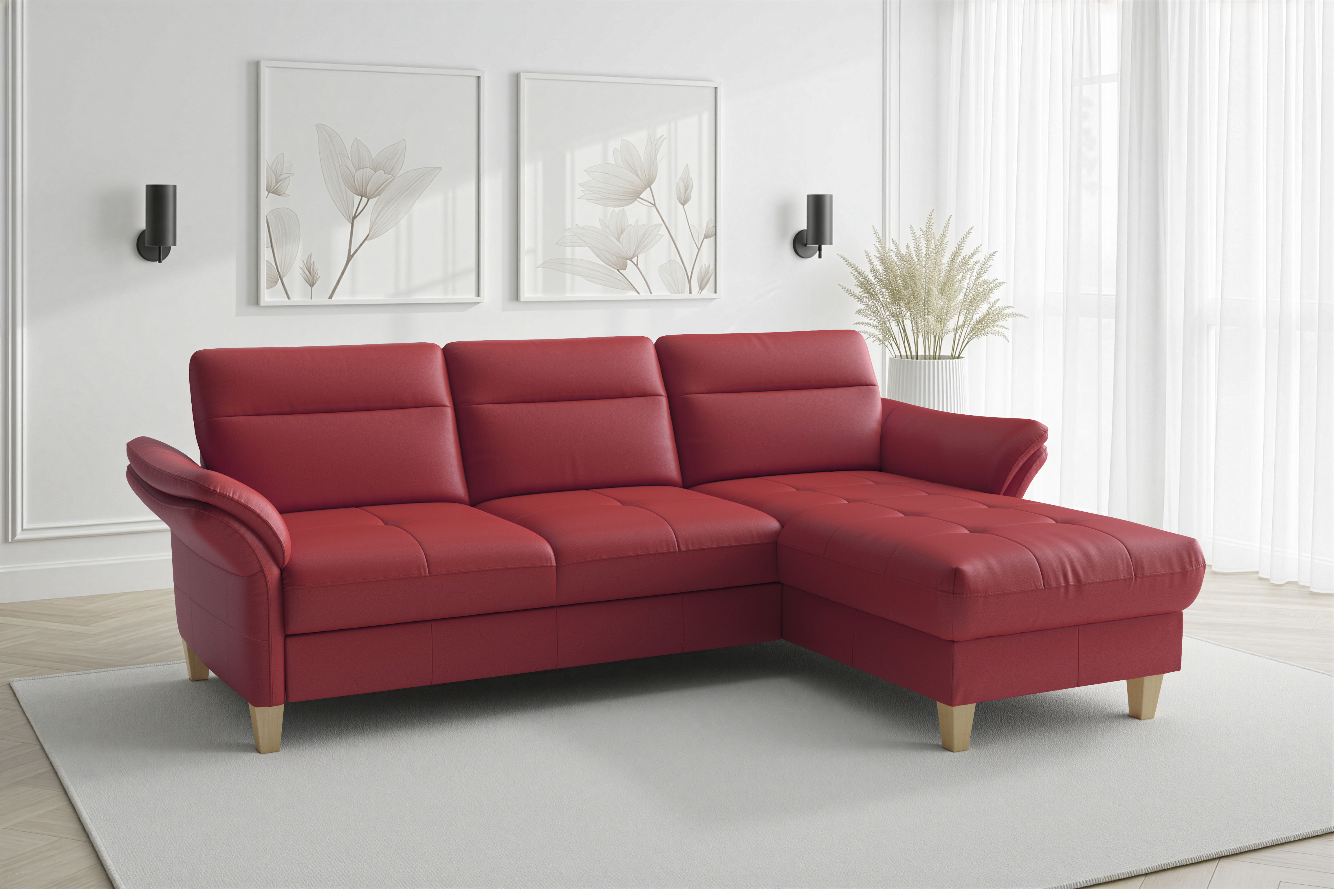 sit&more Ecksofa "Pamela L-Form, Leder, B: 218 und 230 cm mit Recamiere links od. rechts" optional Armteilverstellung, Schlaffunktion & Bettkasten