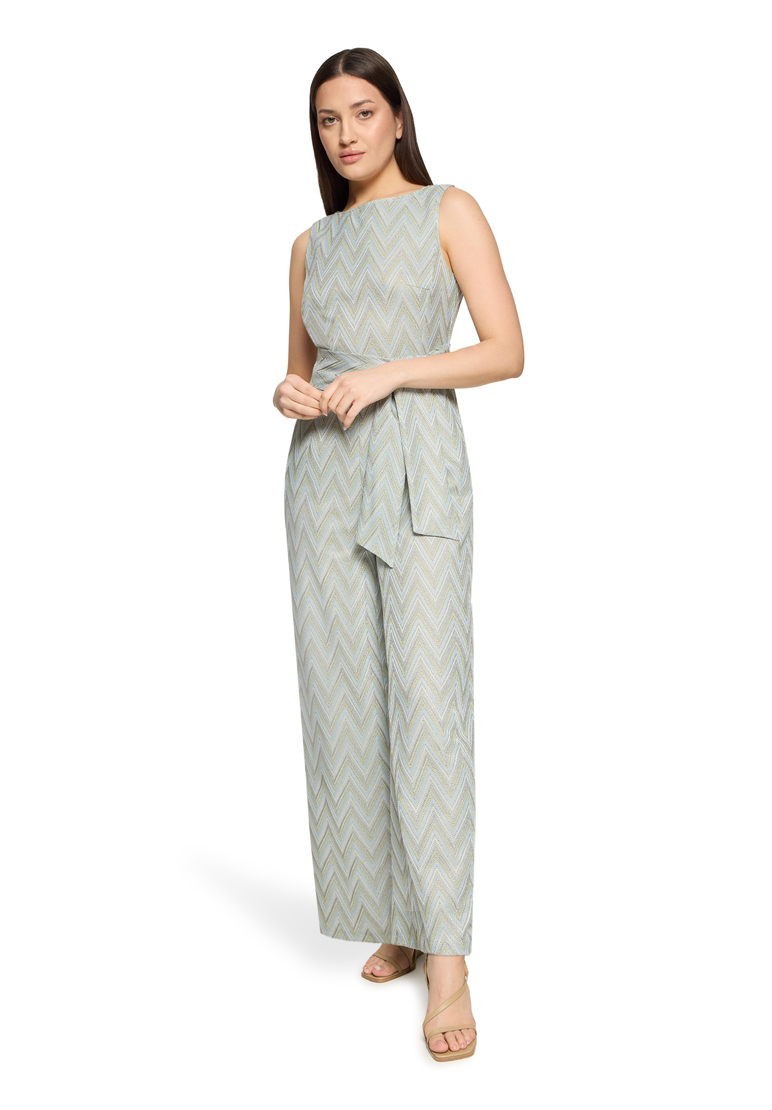 Overall BETTY BARCLAY "Damen mit Bindegürtel", Damen, Gr. 44, Normalgrößen, blau, grün, Obermaterial: 100% Polyester, figurumspielend, Rundhals, Overalls Overall 3