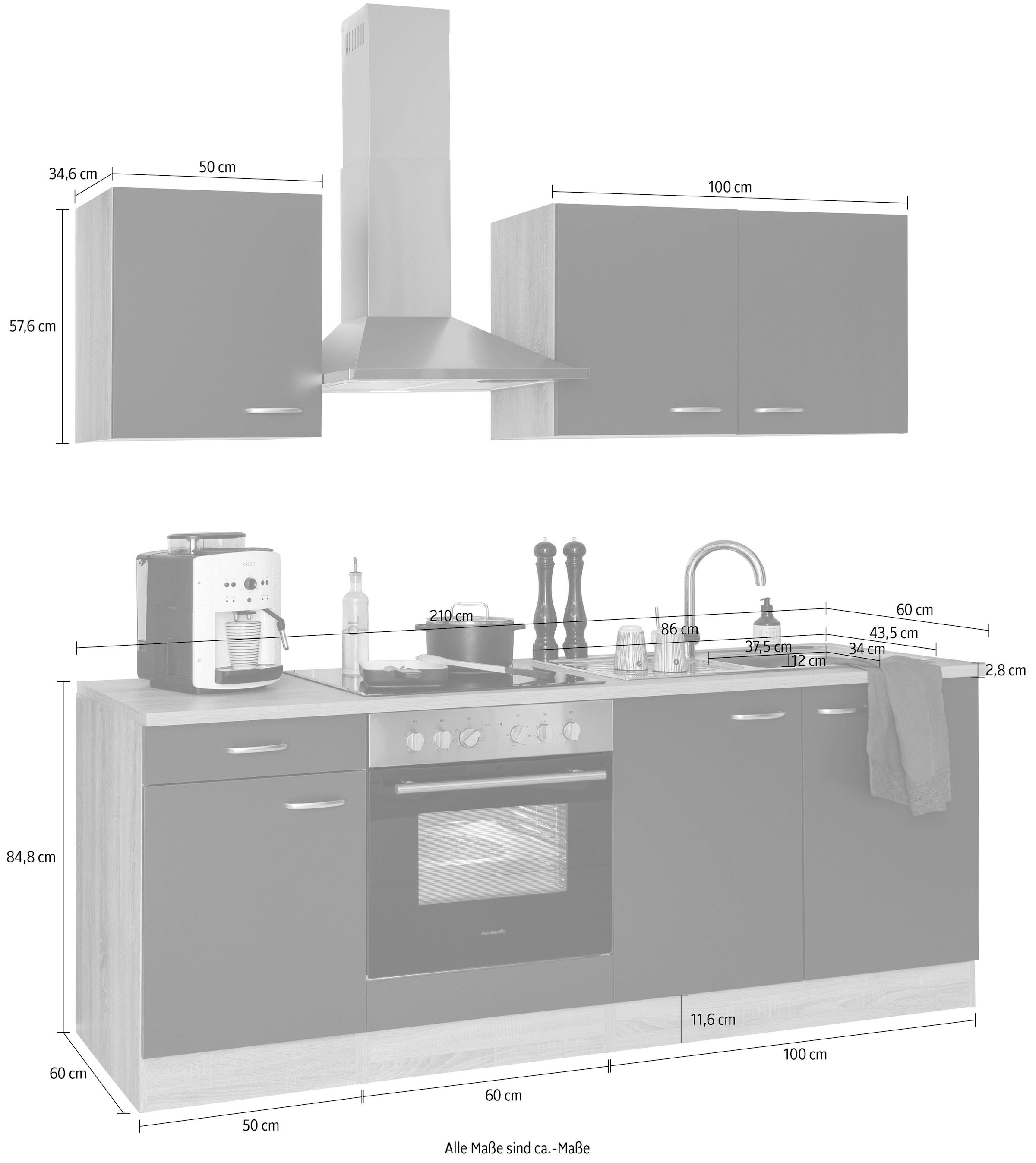 OPTIFIT Küchenzeile »Parare«, ohne E-Geräte, Breite 210 cm | BAUR