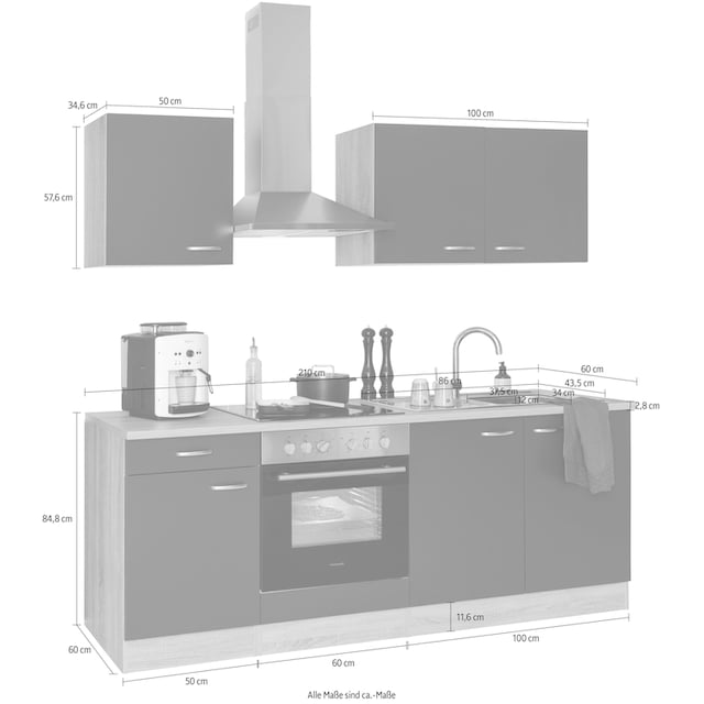 OPTIFIT Küchenzeile »Parare«, ohne E-Geräte, Breite 210 cm | BAUR