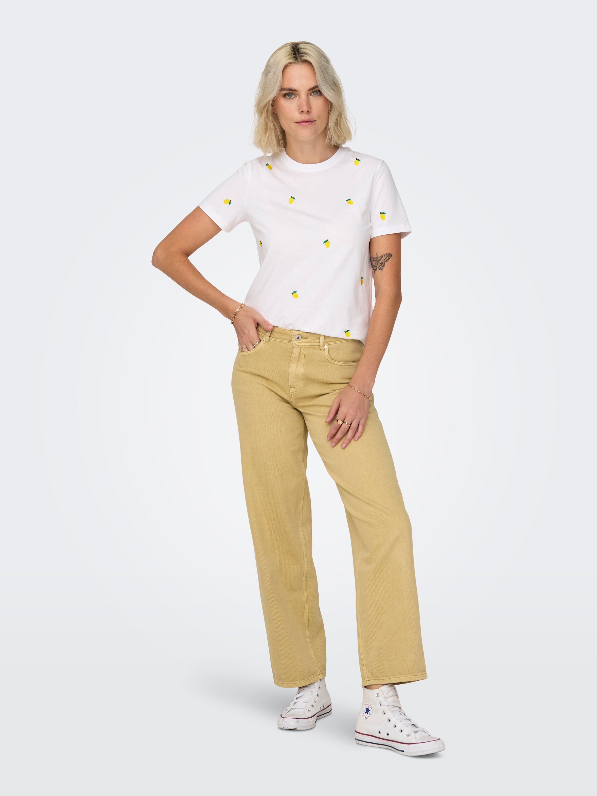 ONLY Kurzarmshirt »ONLKETTY LIFE S/S O-NECK TOP JRS NOOS« Baumwolle, regular fit, Kurzarm, Rundhals