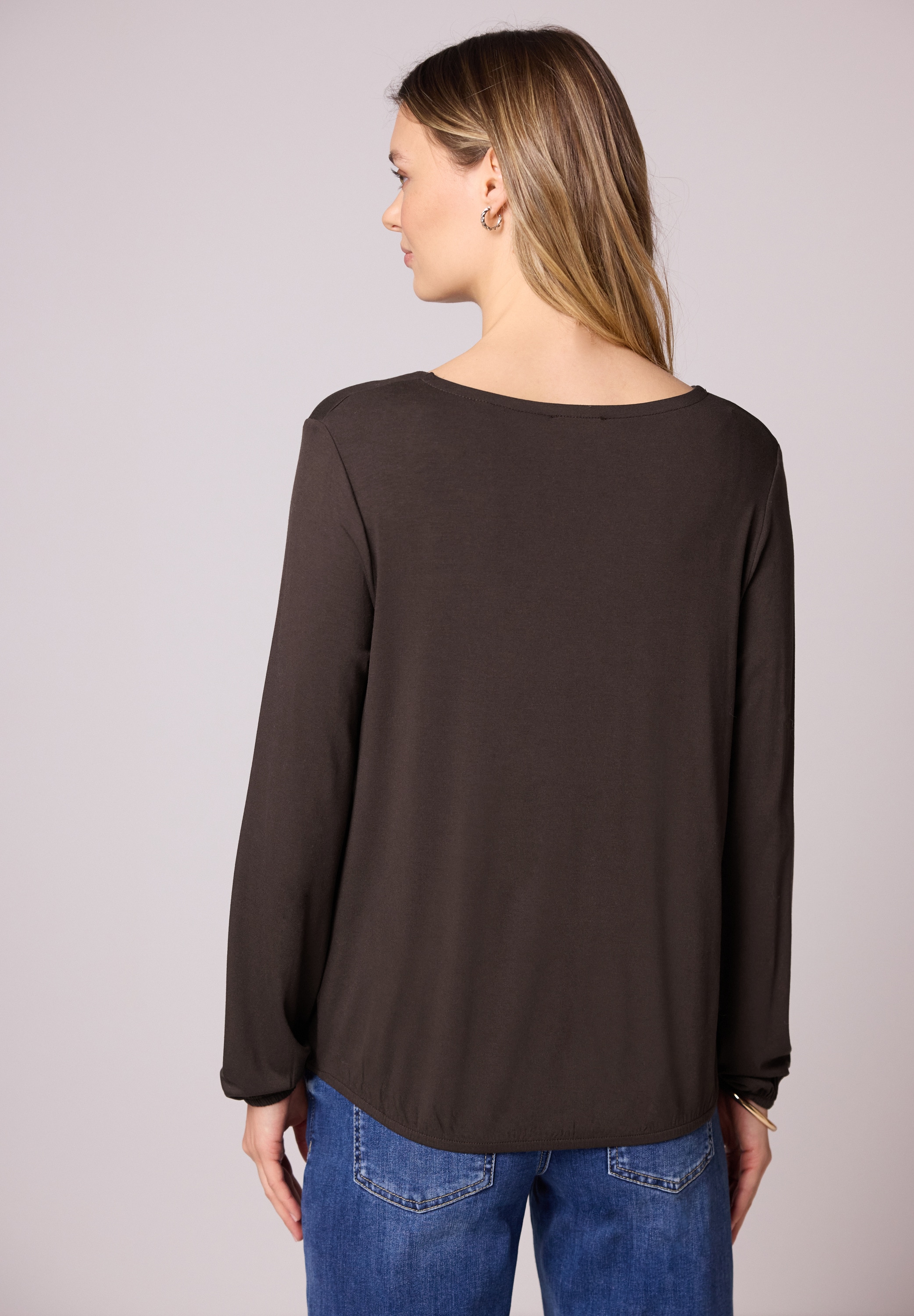 STREET ONE Langarmshirt mit abgerundetem V-Ausschnitt