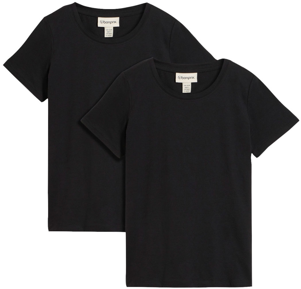 bonprix T-Shirt Packung, 2 Stk. lockere Passform, Kurzarm, Rundhalsausschnitt, aus Baumwolle