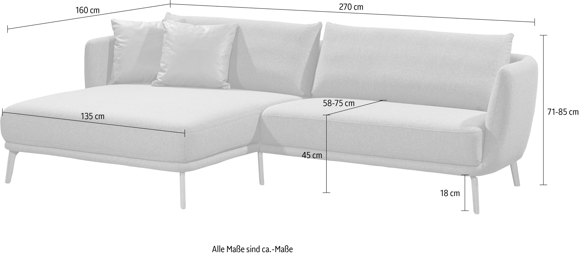 SCHÖNER WOHNEN-Kollektion Ecksofa »Pearl, elegantes Loungesofa mit tollem Sitzkomfort, L-Form«, schmale Armteile und bequeme Rückenkissen für angenehmen Sitzkomfort