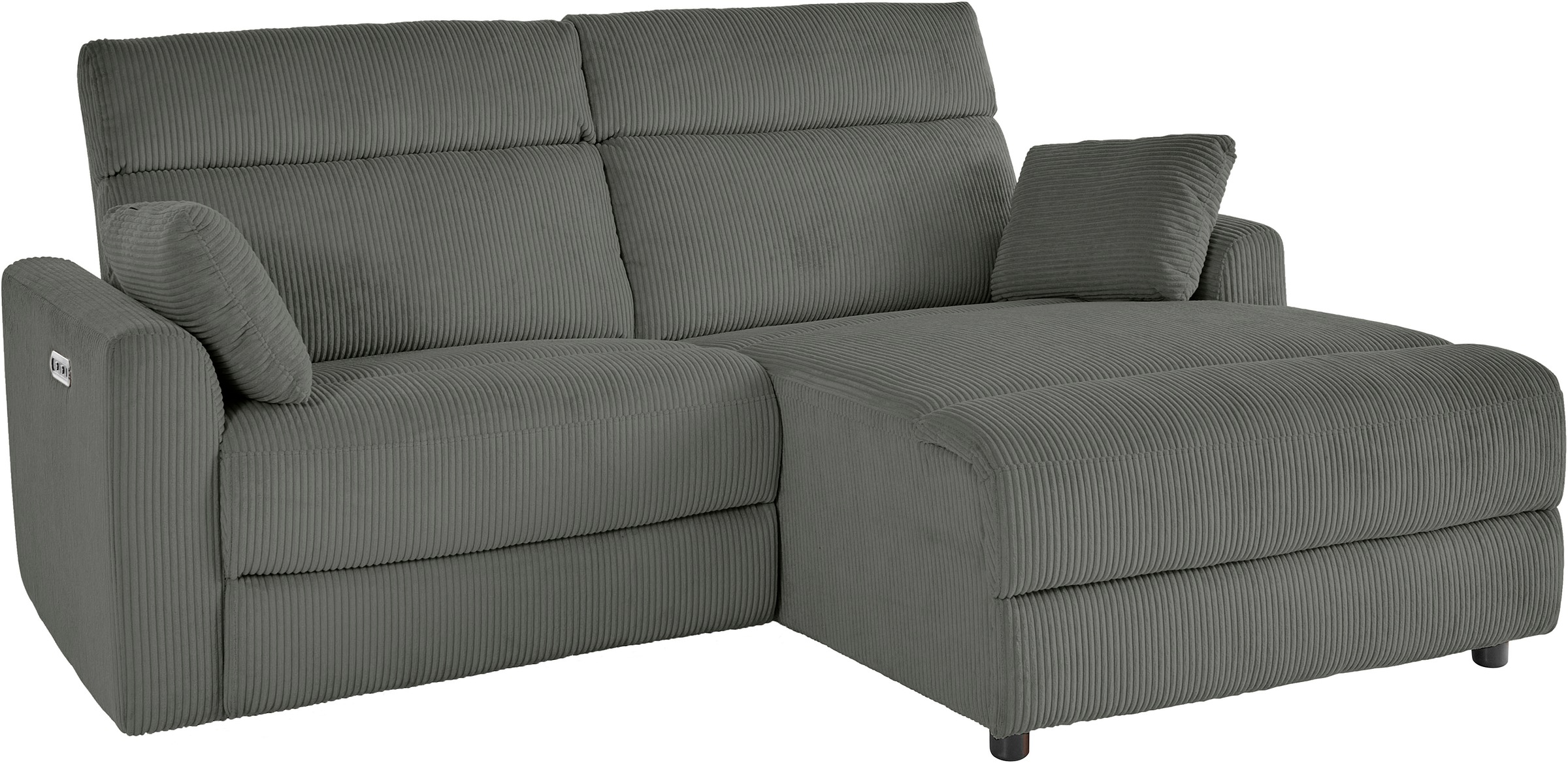 INOSIGN Ecksofa »JENNA, L-Form, 209cm, manuelle u. elektrische Funktion, mit USB A/C,«, Liegefunktion 105°-150°, Federkern, Cord