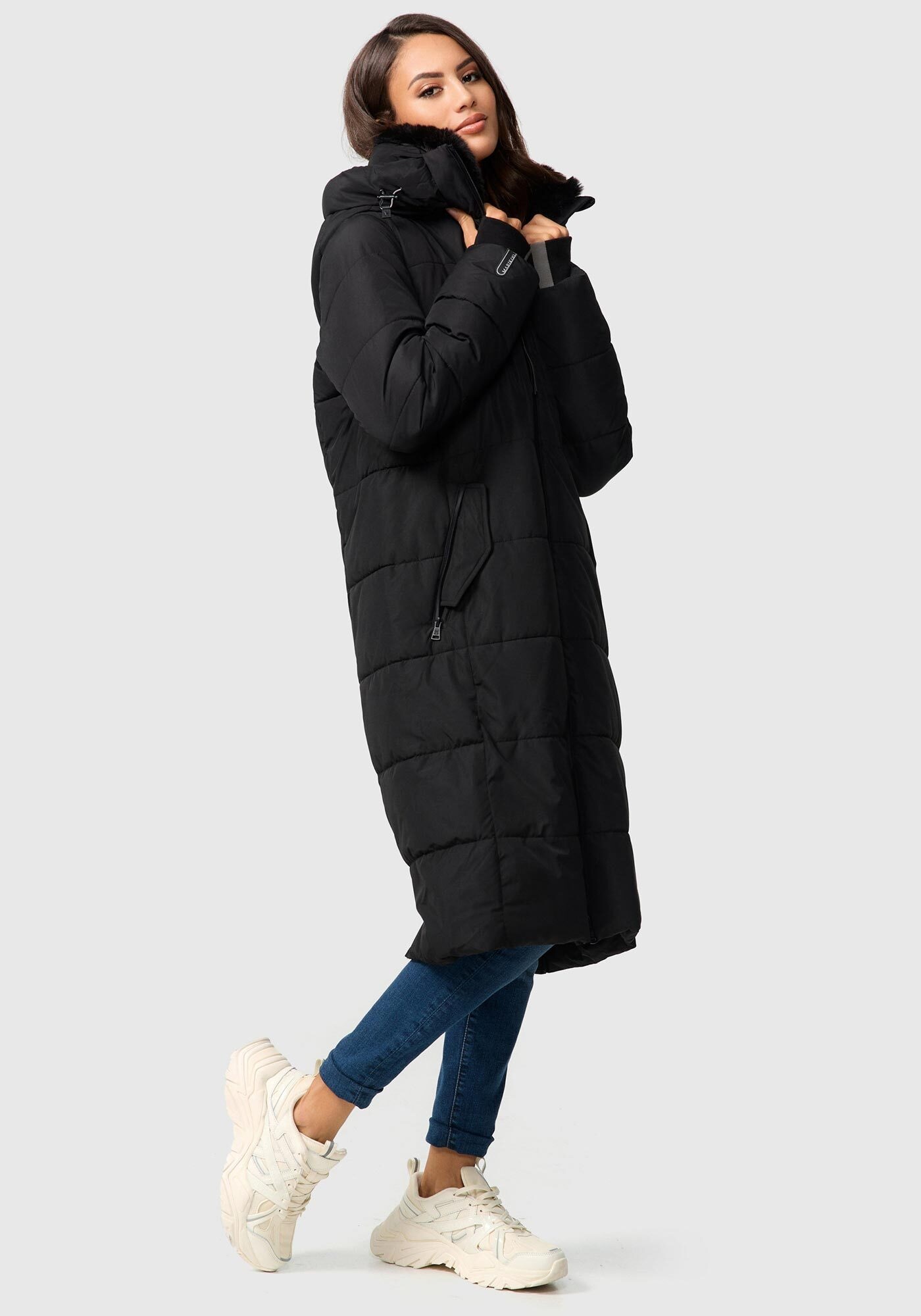 Marikoo Steppjacke »Zuraraa XVI« mit Kapuze langer Winter Mantel gesteppt