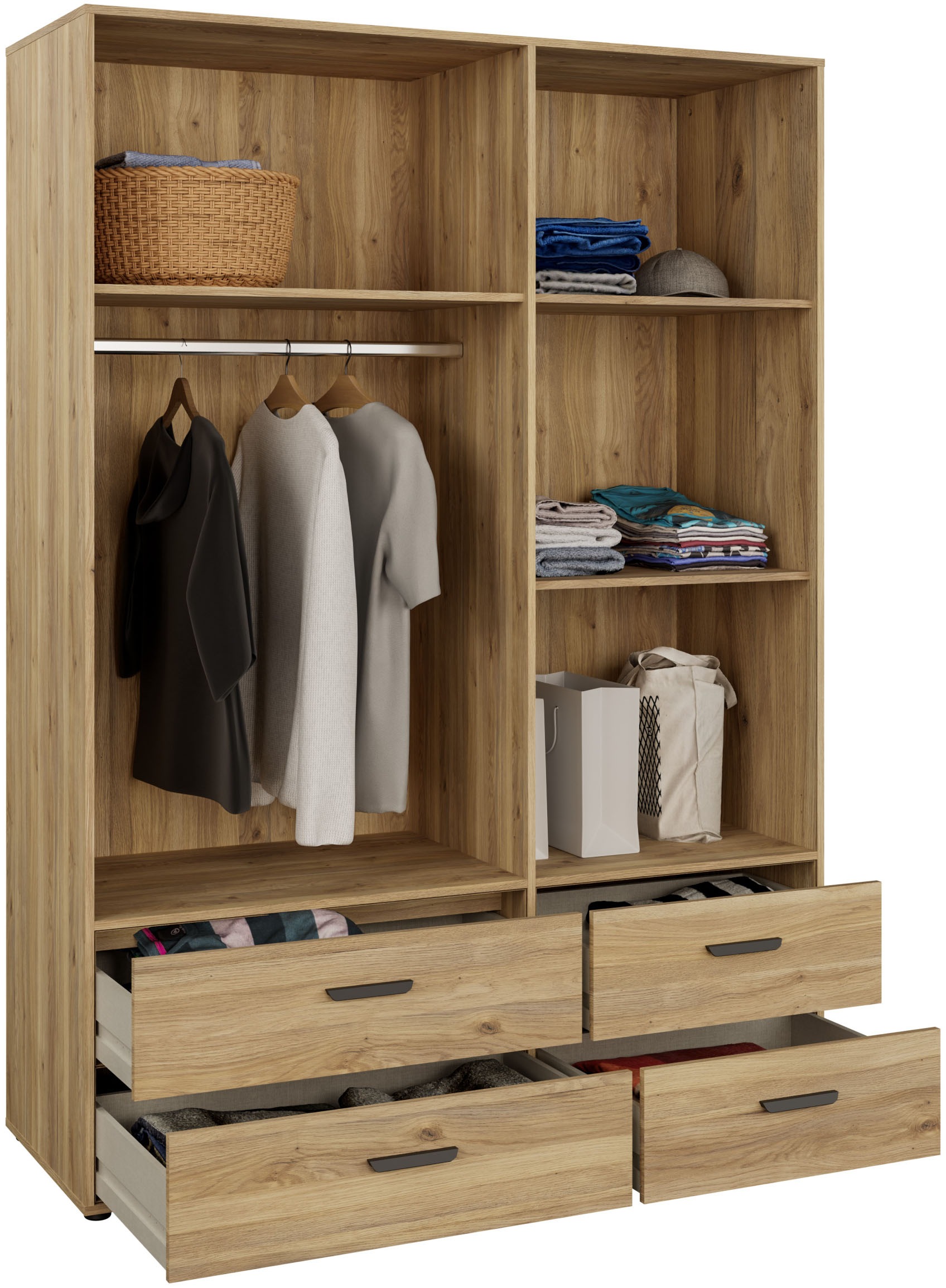 FORTE Drehtürenschrank »Schrank mit Spiegel, zeitloses Design, 3türig« viel Stauraum, Schubladen, Spiegeltürenm Höhe 200 cm