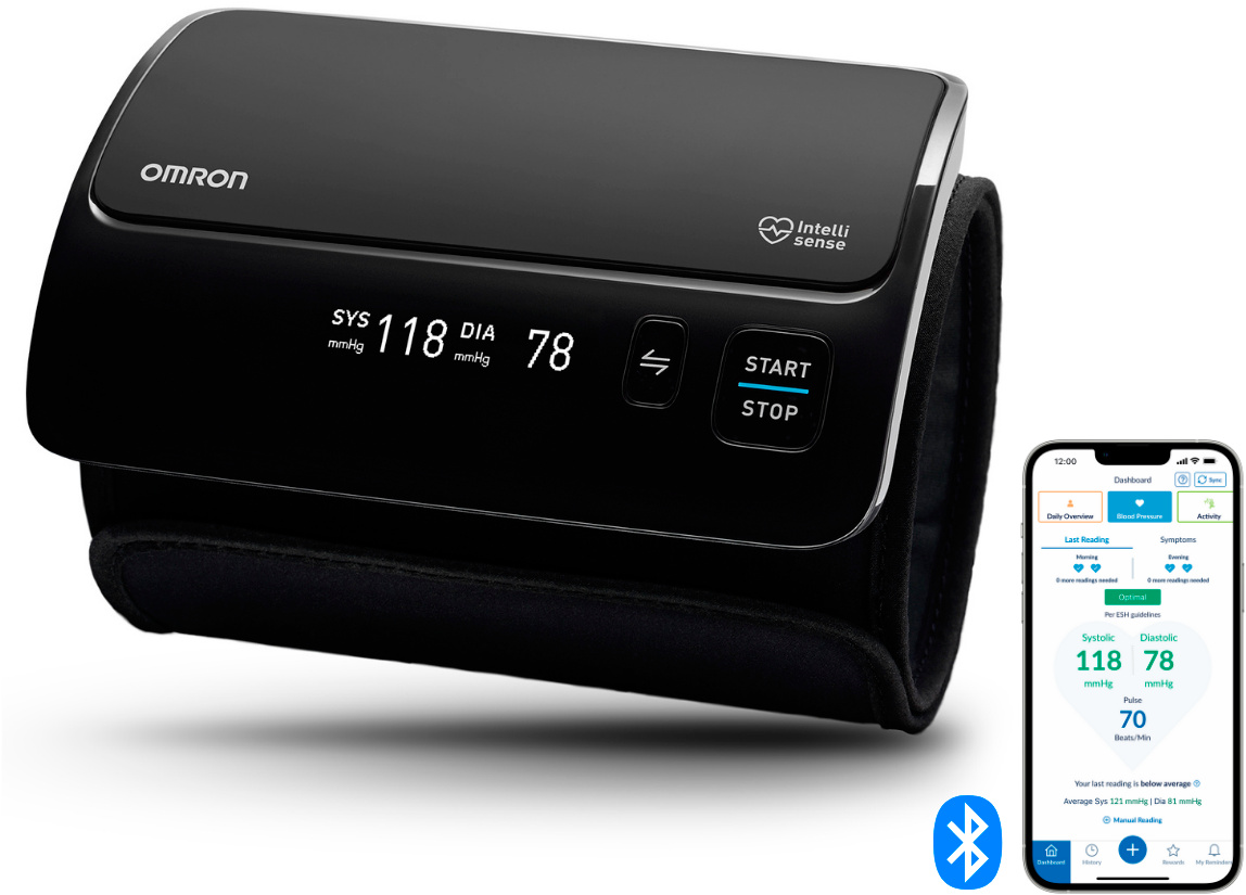 OMRON Oberarm-Blutdruckmessgerät "EVOLV, einfache & präzise Messung ohne Kabel und Schläuche, mit App", schwarz, B:12cm H:8,5cm T:2cm,