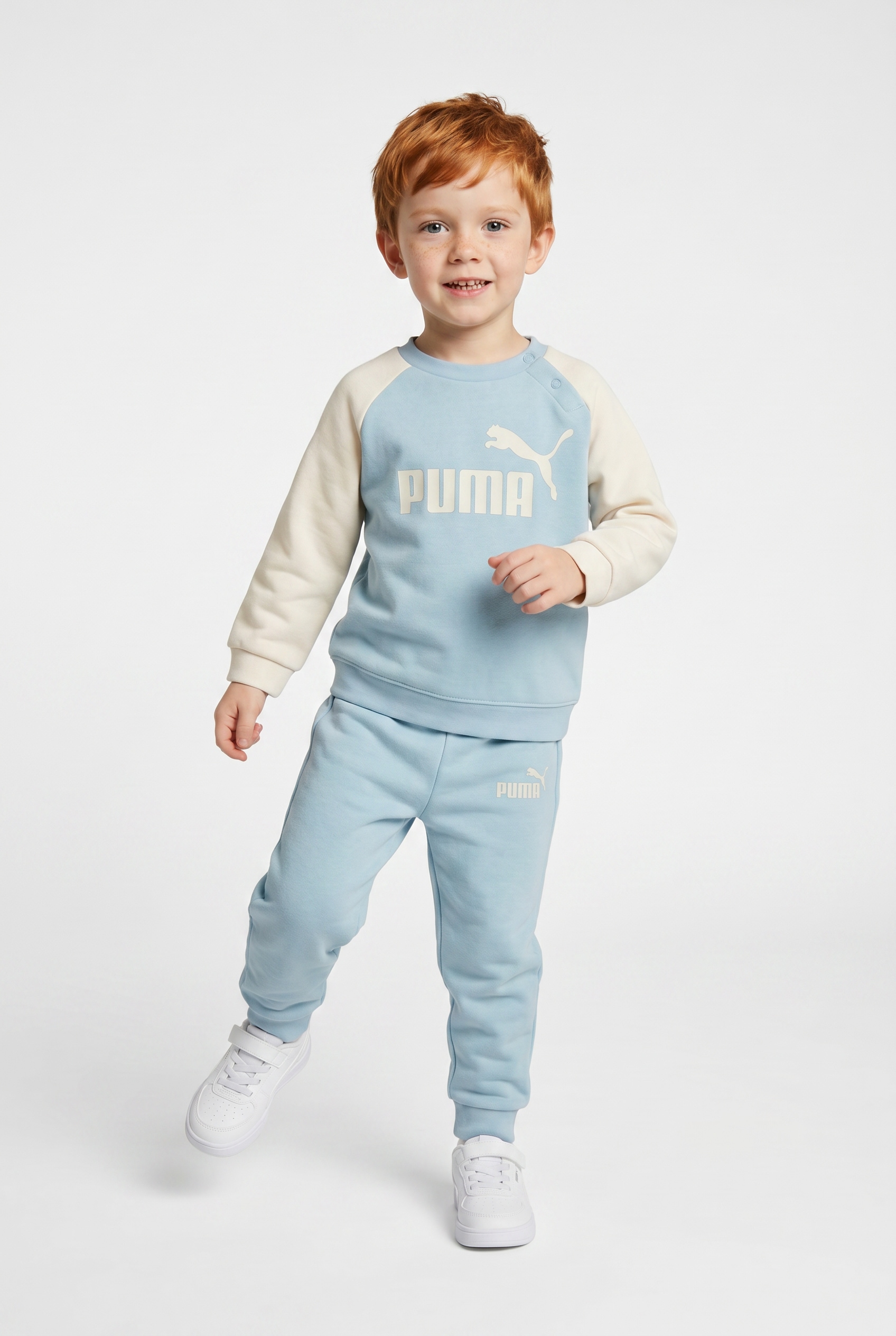 PUMA "MINICATS ESS RAGLAN CREW SET FL INF" 2 tlg. 2-teilig, mit Rundhalsausschnitt, mit innenliegendem Kordelzug