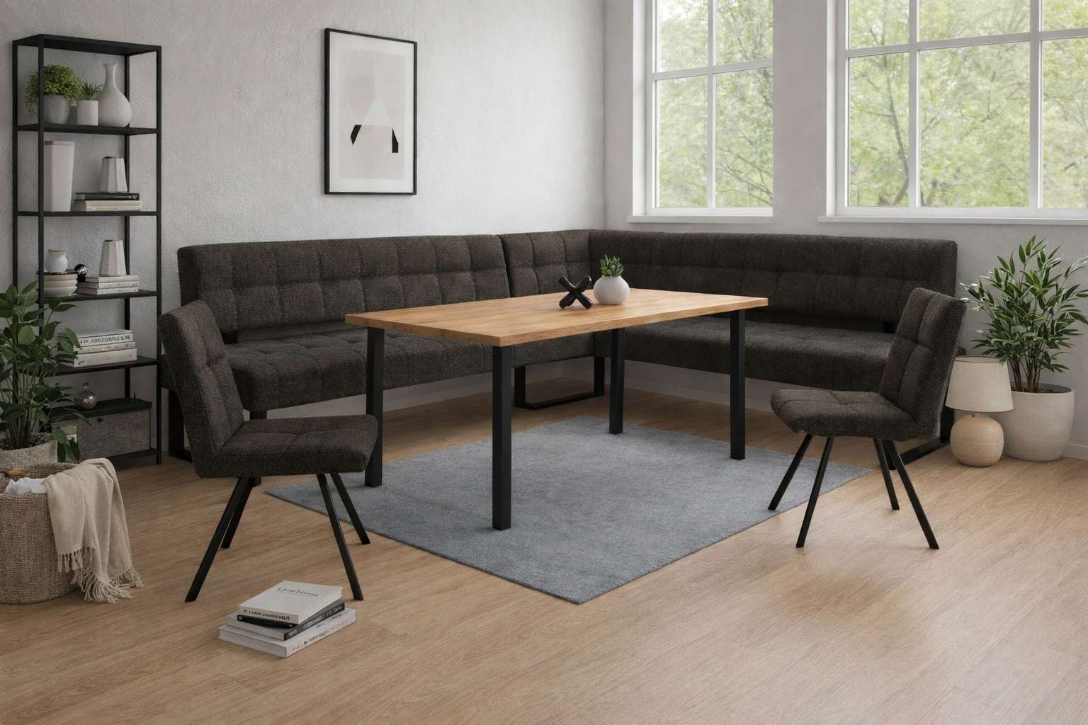 Home affaire Eckbankgruppe »Mia Essecke, Sitzgruppe, Eckbankgruppe, Küchenbankgruppe« Set, 4er, 4 tlg. Eckbank mit Wellenfederung; Tisch in Eiche massiv