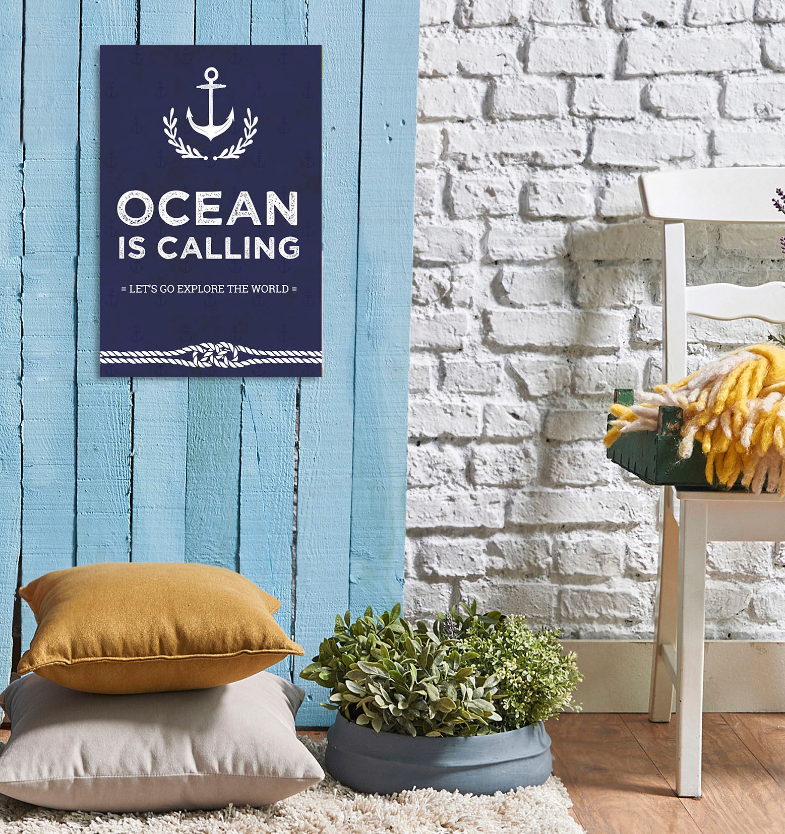 queence Metallbild "Ocean is calling", Schriftzüge-Schriftzug-Anker, (1 St. günstig online kaufen