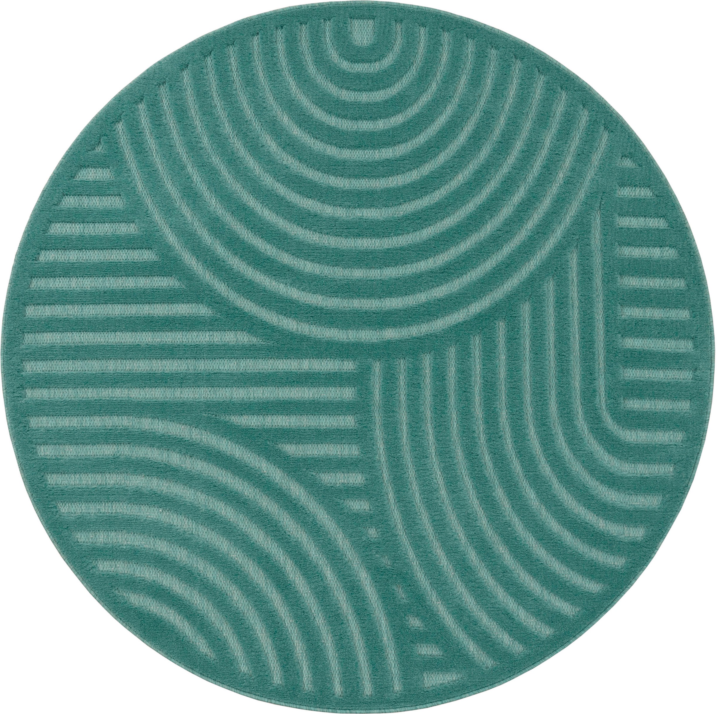 Paco Home Teppich »Livorno 674« rund 14 mm Höhe Uni-Farben, Scandi, Regenbogen, Hoch-Tief Effekt, Outdoor geeignet