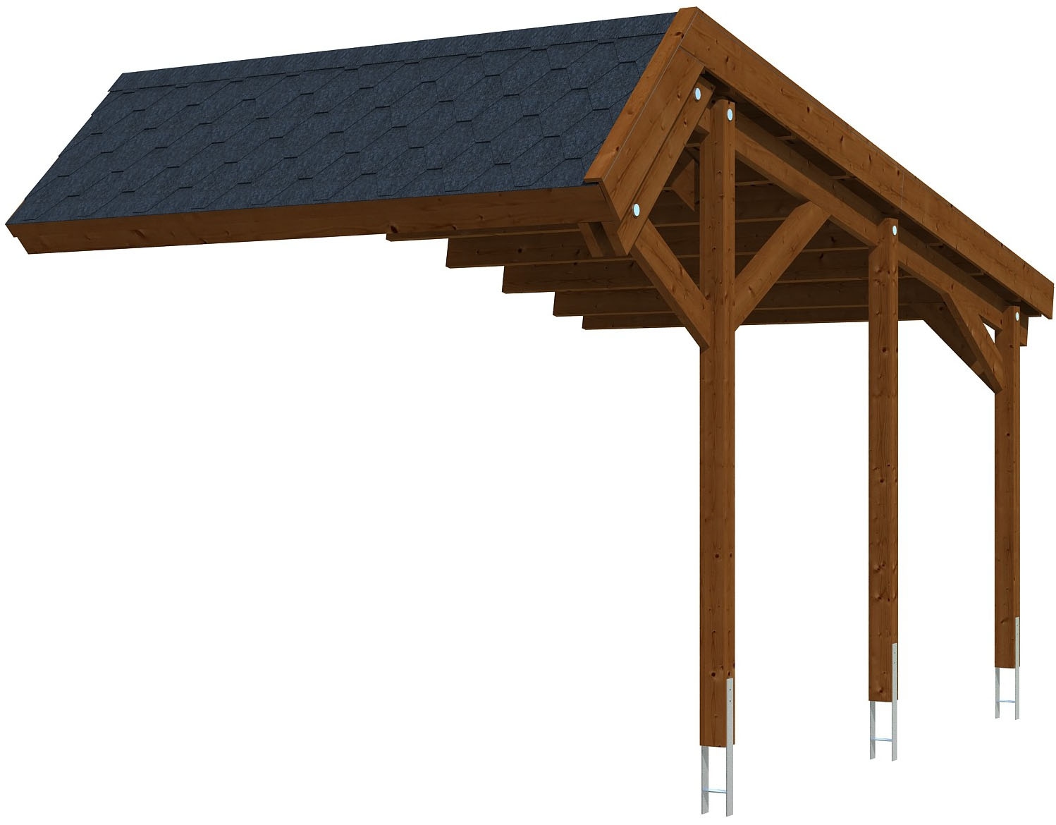 Skanholz Einzelcarport »Harz«, Nadelholz, 291 cm, Nussbaum, Stellplatzerweiterung 303x560cm, schwarze Schindeln