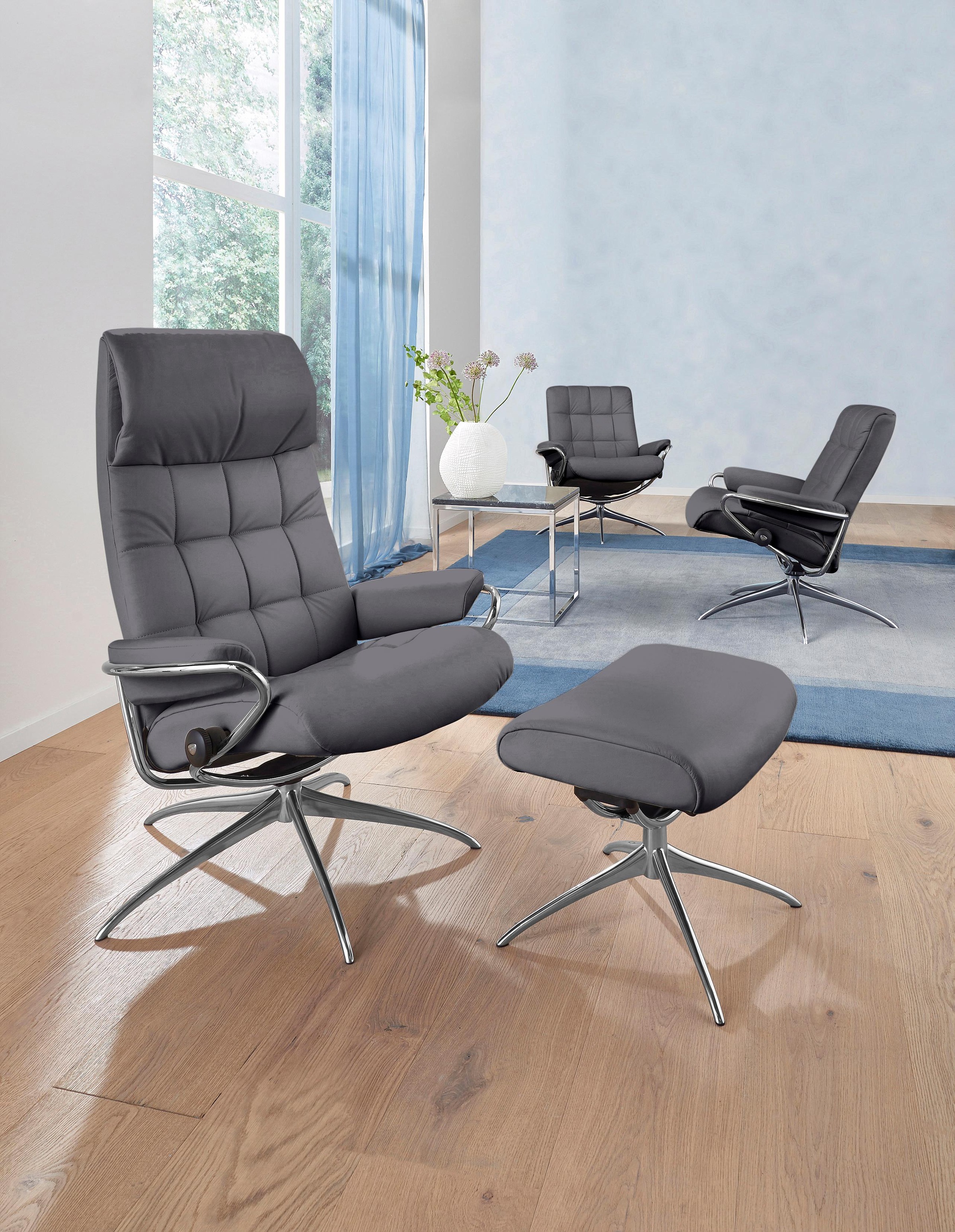 Stressless® Relaxsessel »London«, (Set, Relaxsessel mit Hocker), mit Hocker, High Back, mit Star Base, Gestell Chrom